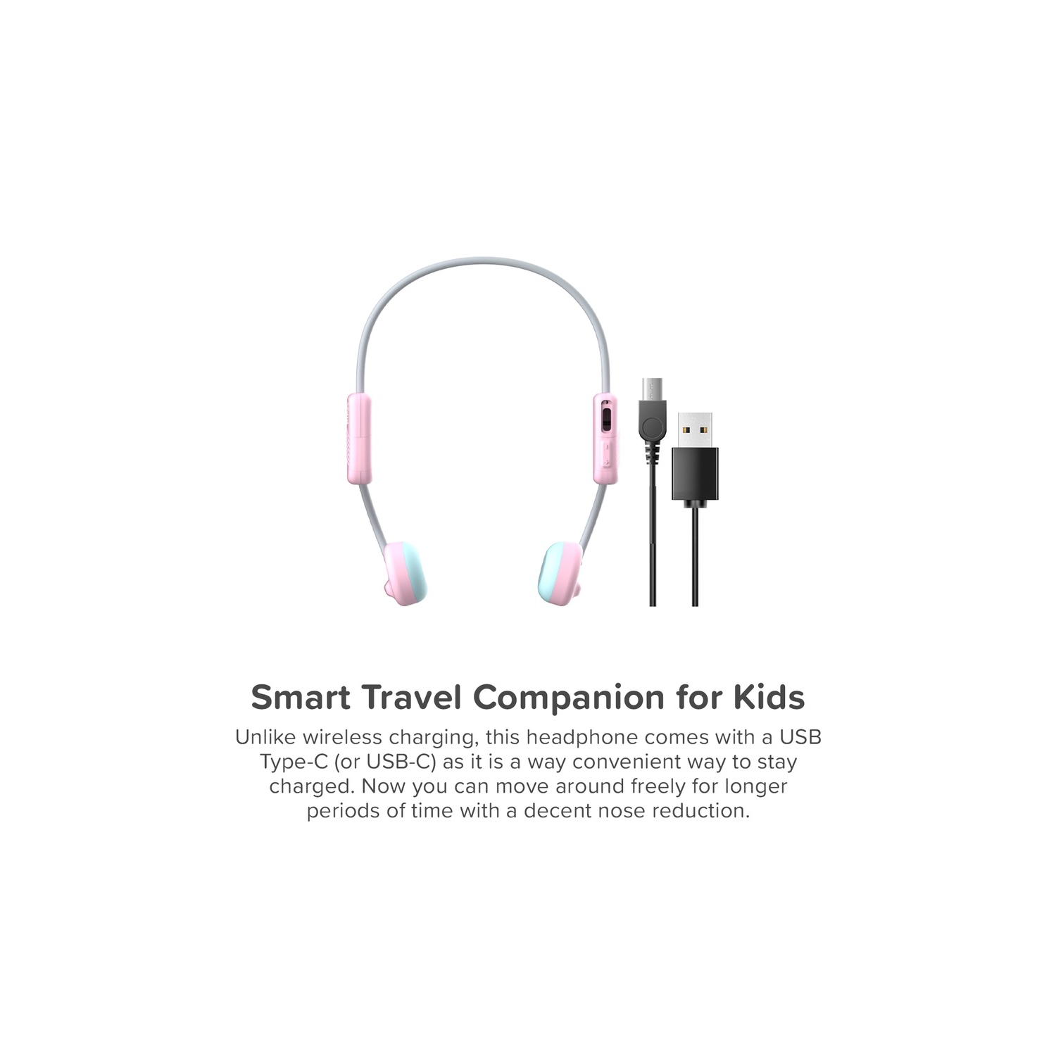 Écouteurs sans fil myFirst BC Lite - conduction osseuse rose, écouteurs boutons ouverts 100 % sans fil Bluetooth pour enfants - barbe à papa