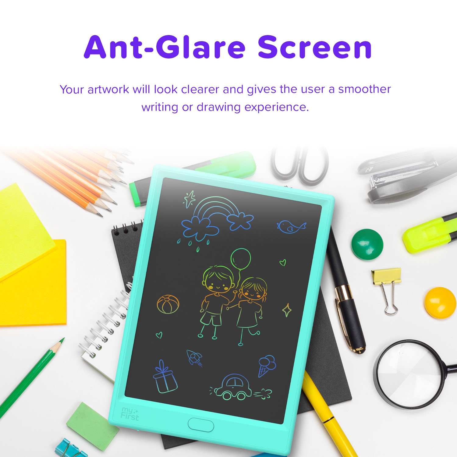 myFirst Sketch Pro Neo - Kids' LCD Writing Tablet, Doodle Board, Drawing Pad, Leather Case - Blue