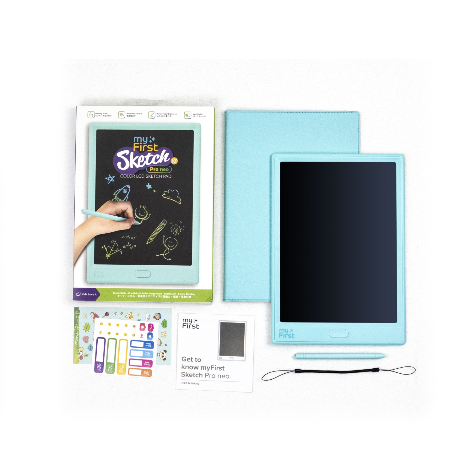 myFirst Sketch Pro Neo - Kids' LCD Writing Tablet, Doodle Board, Drawing Pad, Leather Case - Blue
