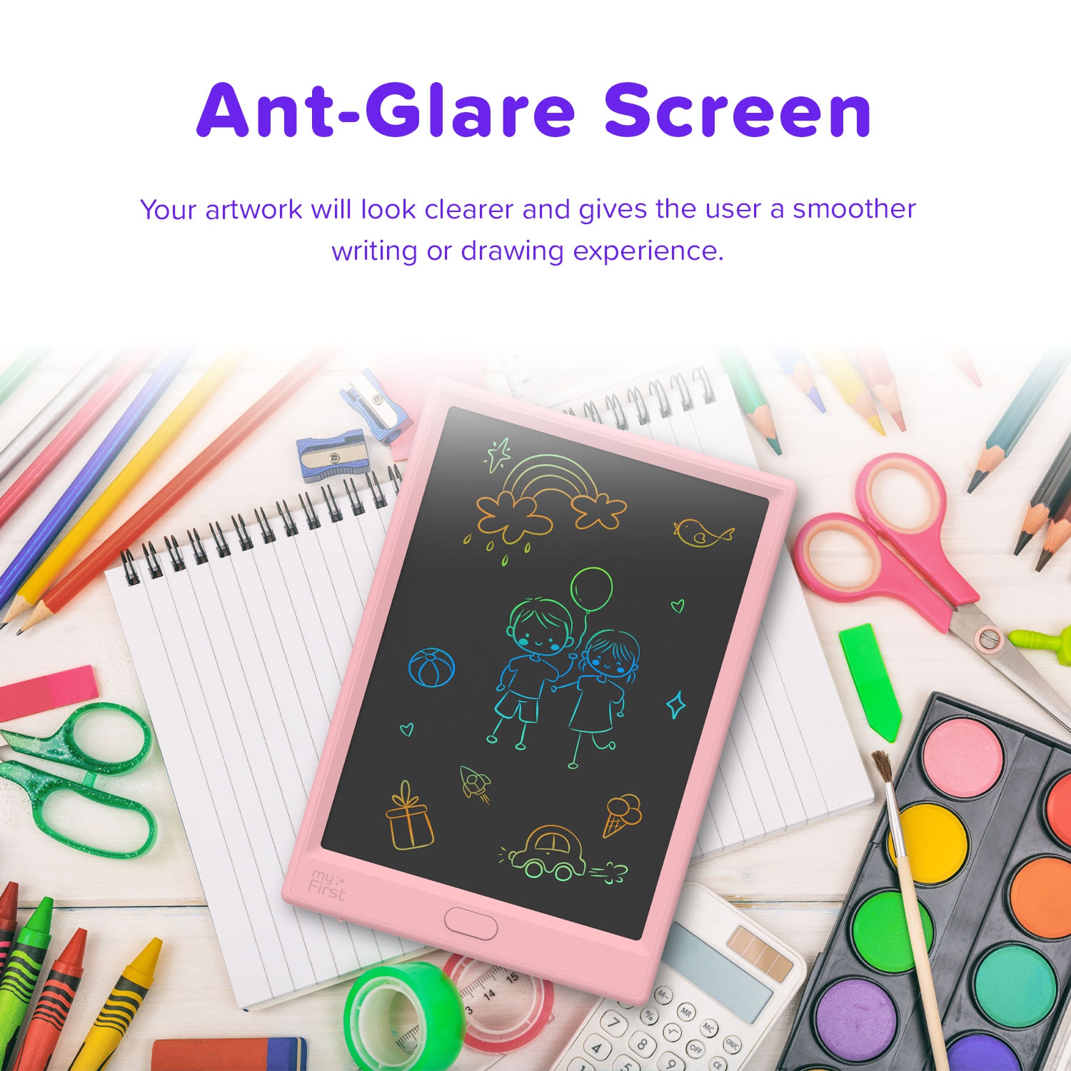 MyFirst Sketch Pro Neo - tablette d'écriture ACL pour enfants, tableau Doodle, tablette à dessin, étui en cuir - Rose