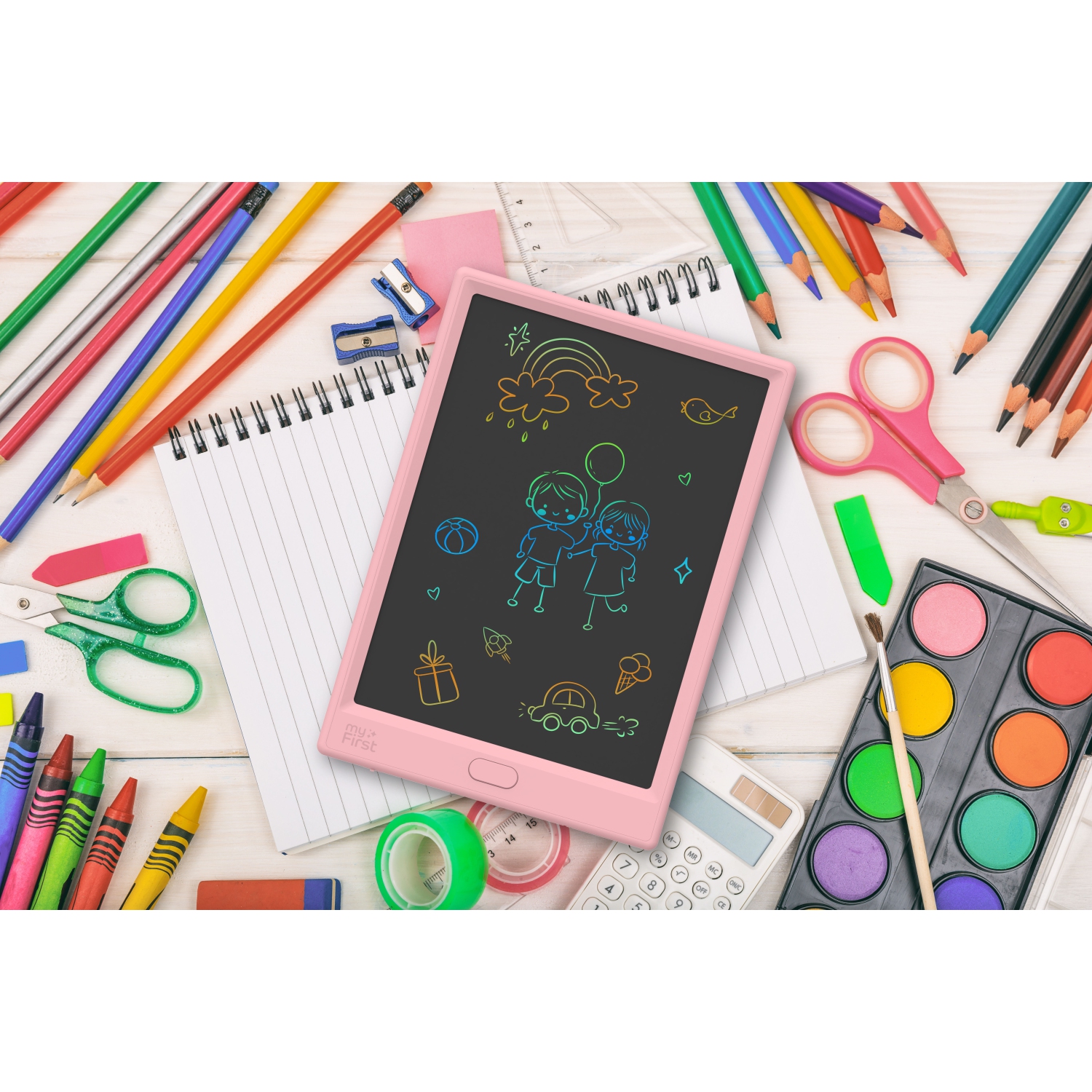 MyFirst Sketch Pro Neo - tablette d'écriture ACL pour enfants, tableau Doodle, tablette à dessin, étui en cuir - Rose