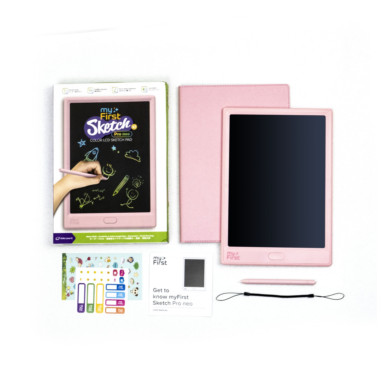 MyFirst Sketch Pro Neo - tablette d'écriture ACL pour enfants, tableau Doodle, tablette à dessin, étui en cuir - Rose