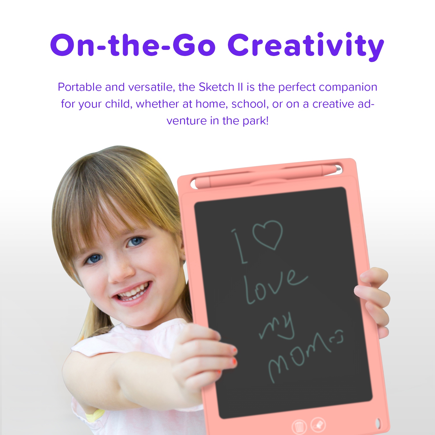 myFirst Sketch II - Kid's 8.5-inch LCD Writing Tablet, Colorful Doodle Pad Drawing Board, Educational Toddler Toy - Pink