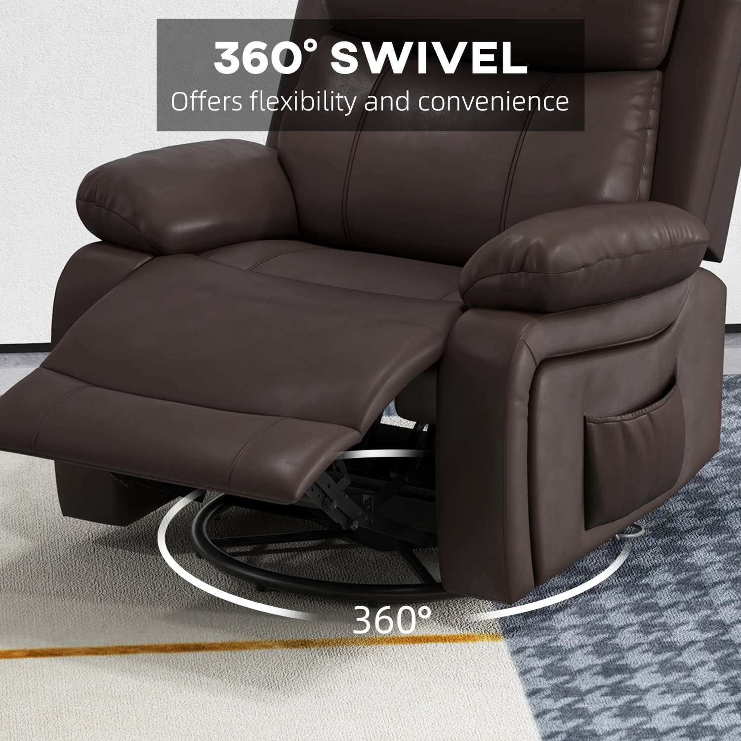 Fauteuil de massage inclinable de HOMCOM, fauteuil berçant pivotant pour salon, canapé inclinable manuel en cuir PU avec télécommande et pochettes