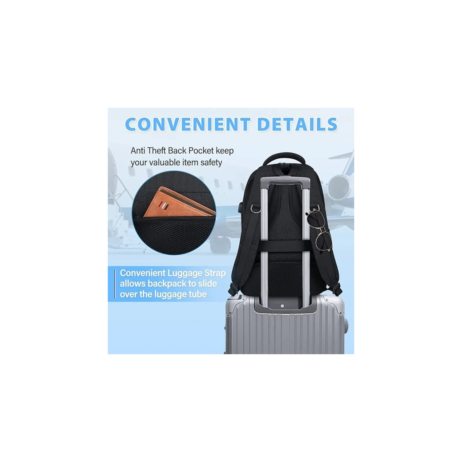 Sac à dos de grande capacité pour portable avec chargement USB - sac à dos robuste pour l'école, les voyages et les affaires