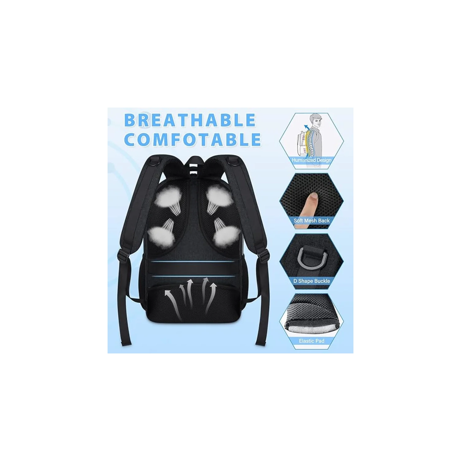 Sac à dos de grande capacité pour portable avec chargement USB - sac à dos robuste pour l'école, les voyages et les affaires