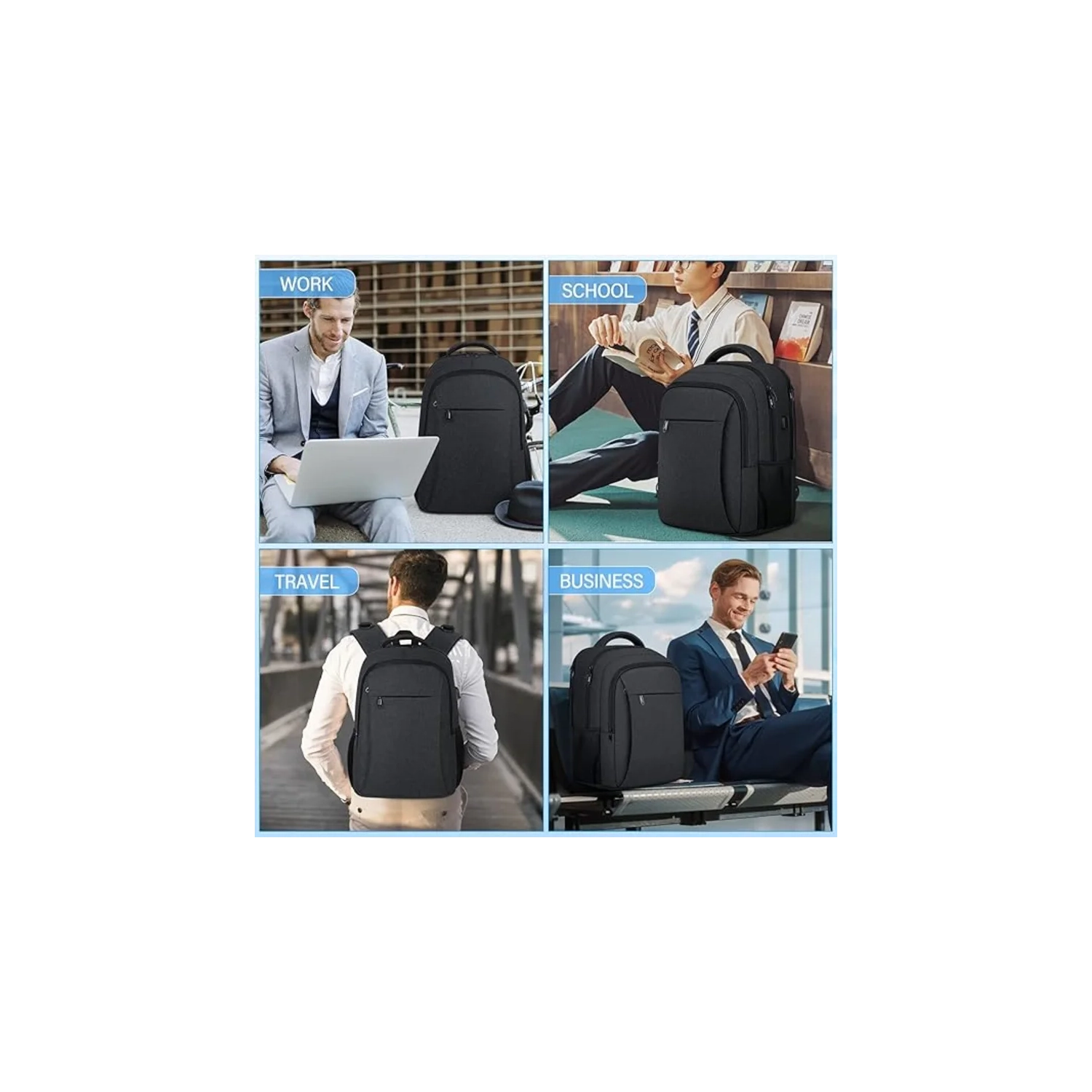 Sac à dos de grande capacité pour portable avec chargement USB - sac à dos robuste pour l'école, les voyages et les affaires