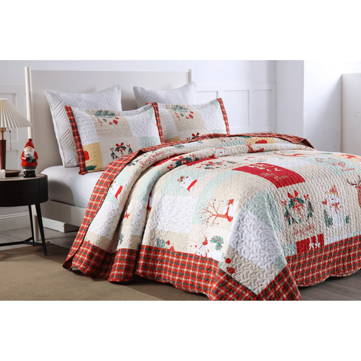 MarCielo Christmas Quilt Bedspread Set Queen Size - Holiday Bedding Gift for Kids Adults, 1 Quilt 2 Pillow Shams