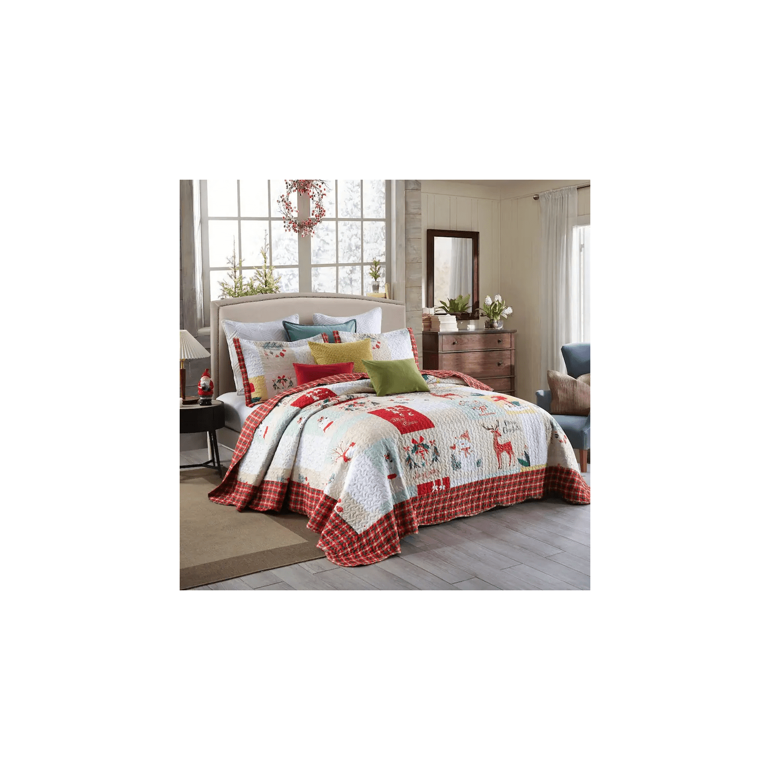 MarCielo Christmas Quilt Bedspread Set Queen Size - Holiday Bedding Gift for Kids Adults, 1 Quilt 2 Pillow Shams