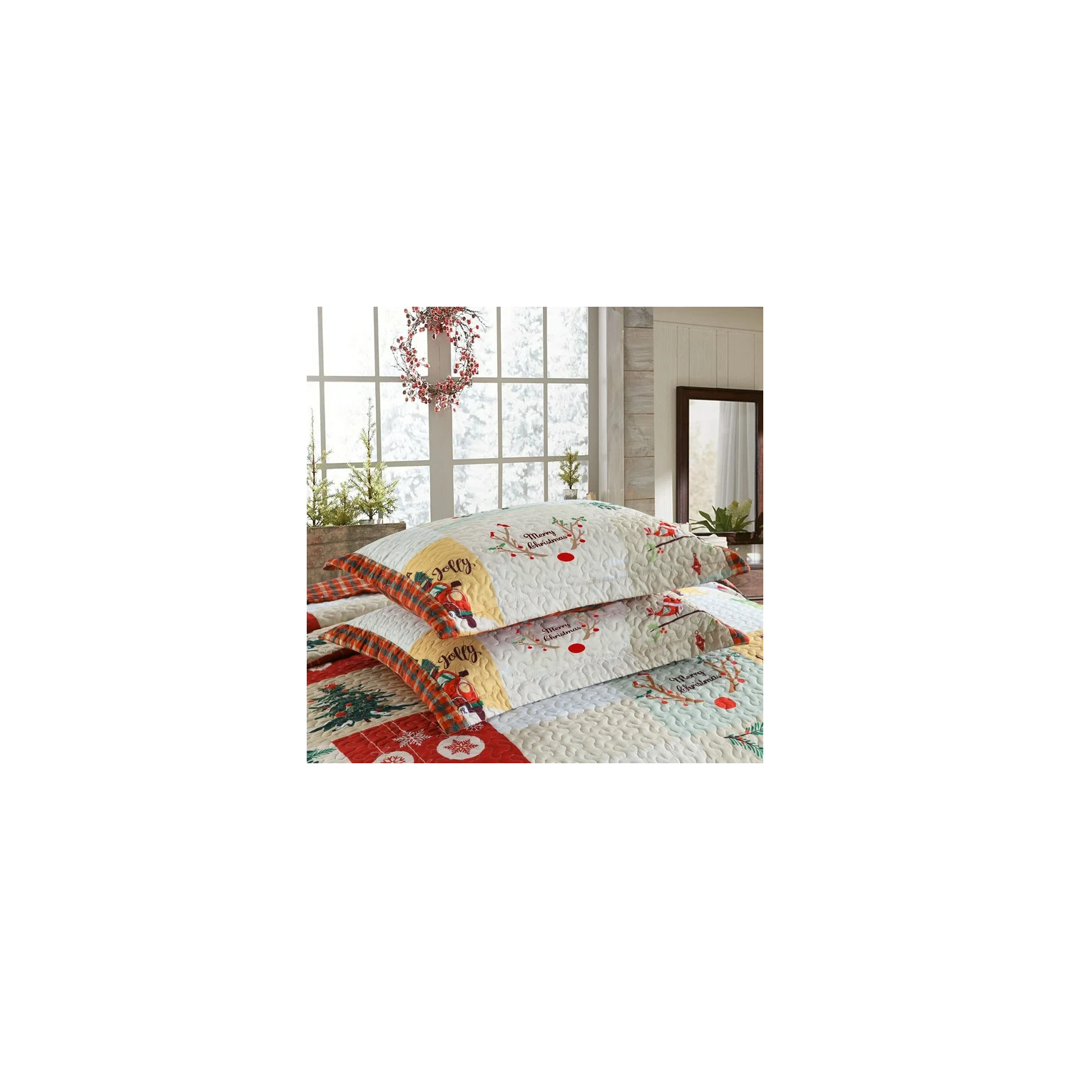 MarCielo Christmas Quilt Bedspread Set Queen Size - Holiday Bedding Gift for Kids Adults, 1 Quilt 2 Pillow Shams