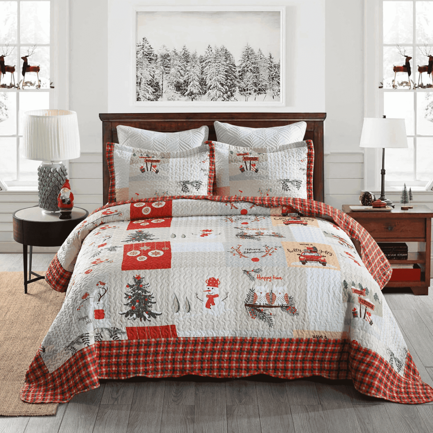 MarCielo Christmas Quilt Bedspread Set King Size - Holiday Bedding Gift for Kids Adults, 1 Quilt 2 Pillow Shams