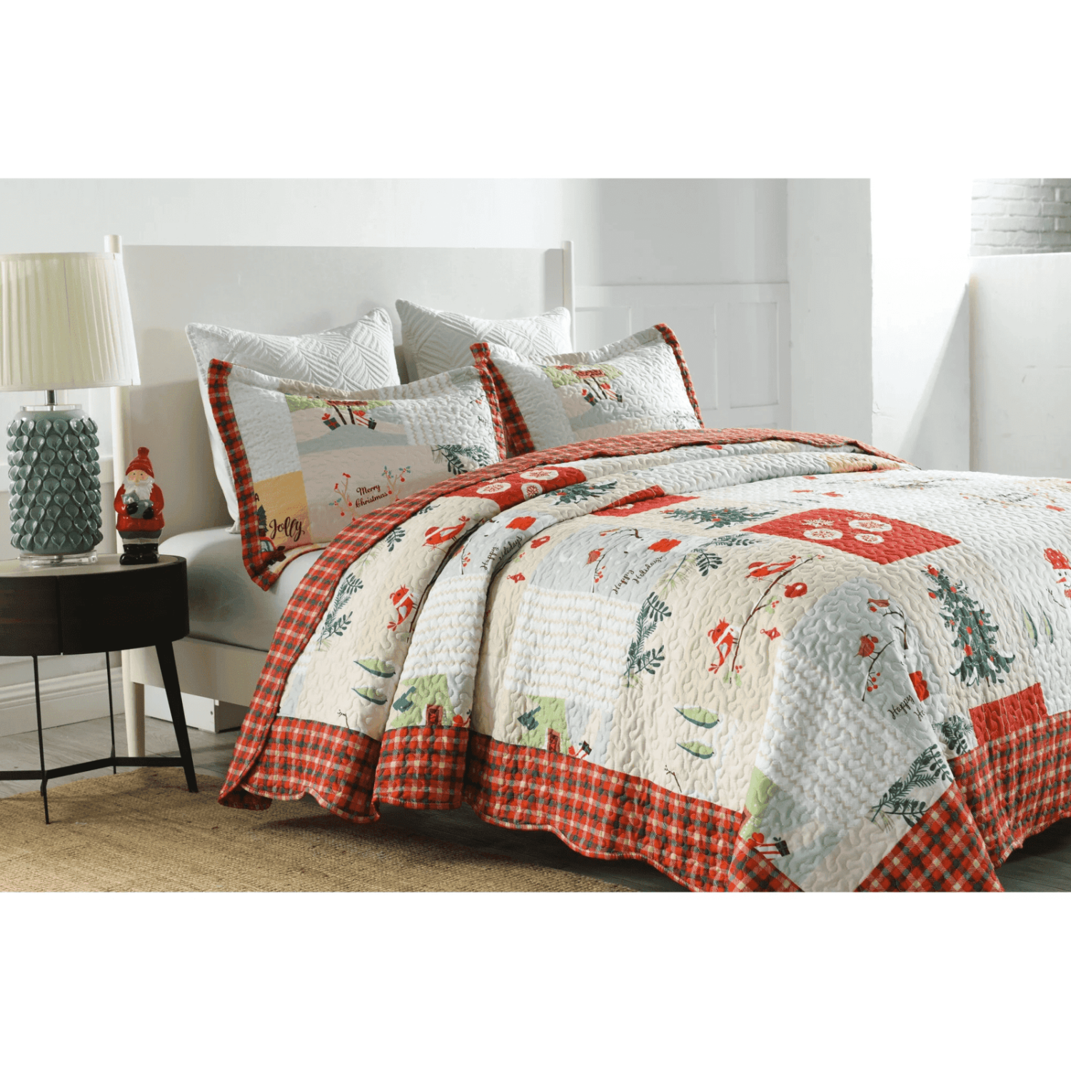 MarCielo Christmas Quilt Bedspread Set King Size - Holiday Bedding Gift for Kids Adults, 1 Quilt 2 Pillow Shams