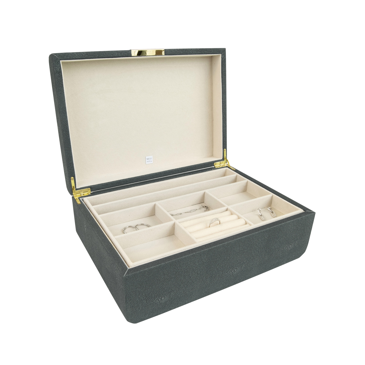 Coffret à bijoux en cuir végétalien réutilisable gris Rebecca Dove de Gunther Mele et Co