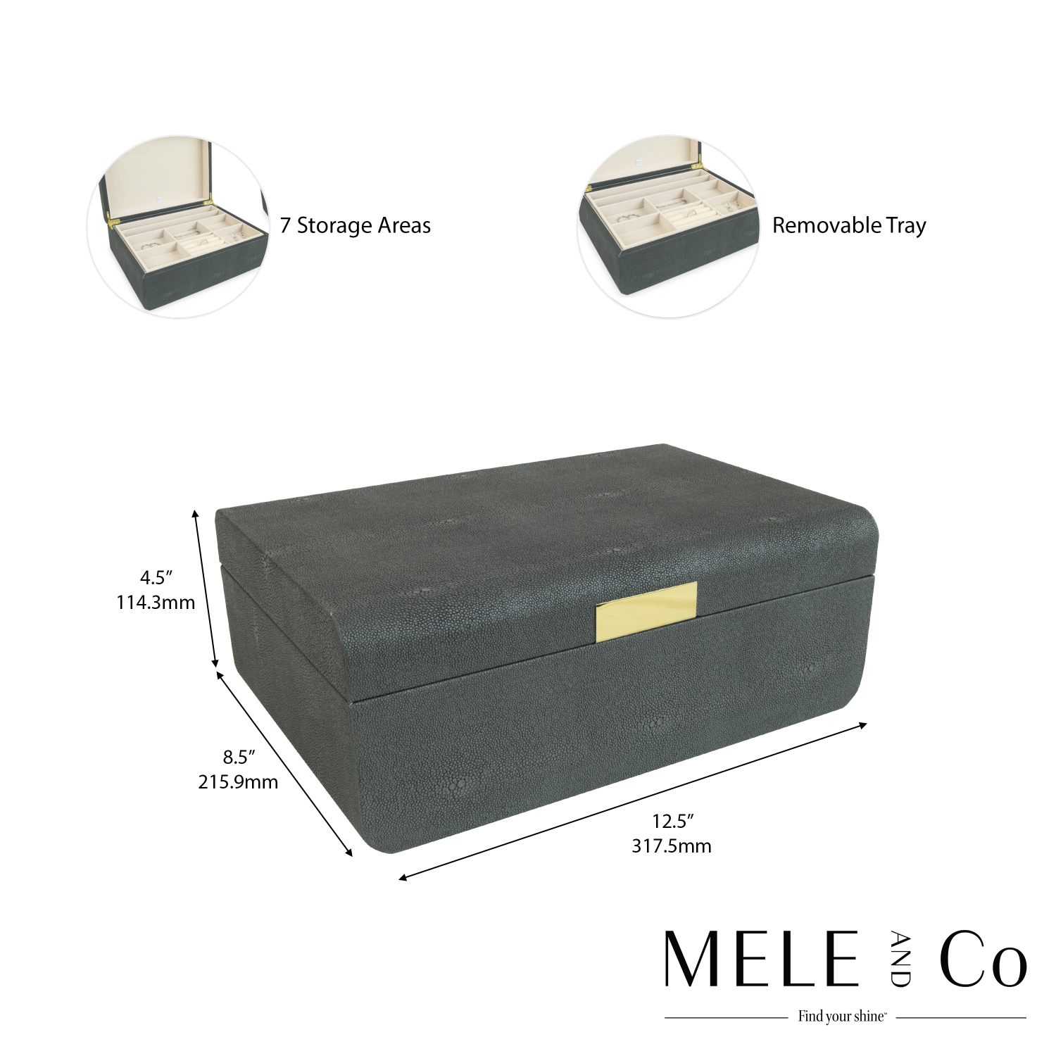 Coffret à bijoux en cuir végétalien réutilisable gris Rebecca Dove de Gunther Mele et Co