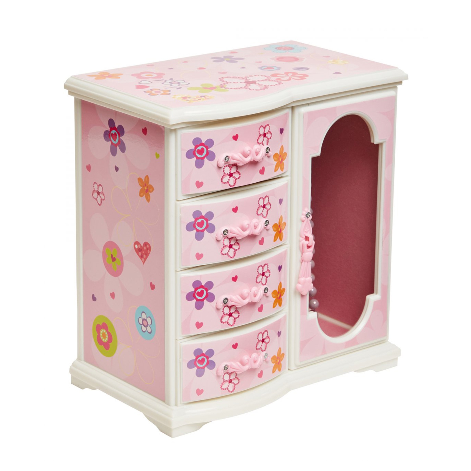 La boîte à bijoux musicale Kelly peinte en fleurs roses et blanches ballerine Original pour filles est un meuble de rangement à plusieurs tiroirs