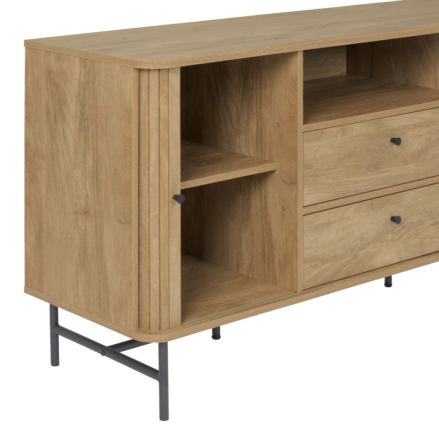CorLiving Hikari Curved Sideboard Buffet TV Stand with drawers and steel legs