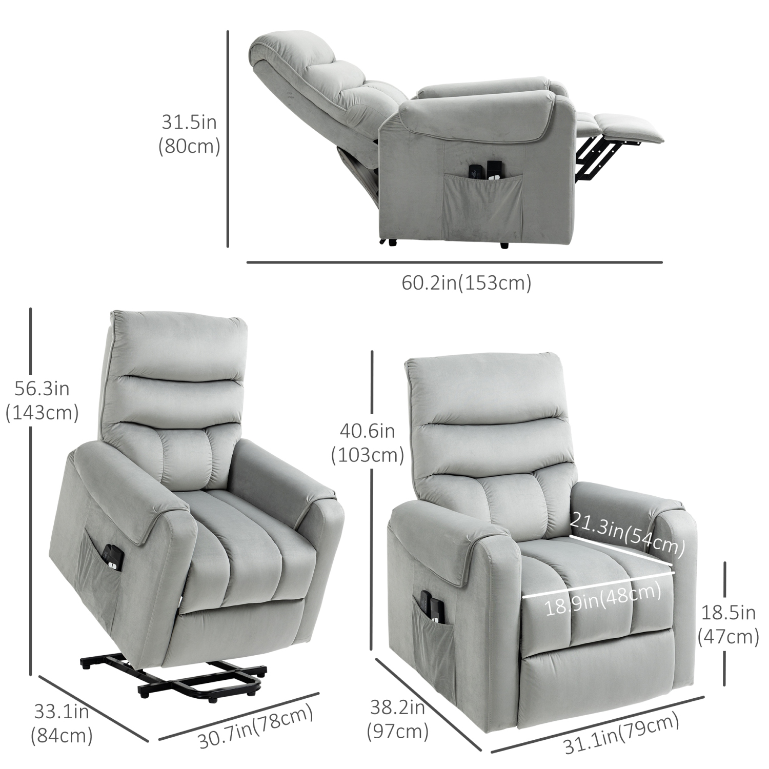 HOMCOM Power Lift Recliner for Elderly with 8 Point Massage, Vibration Electric Recliner Chair with Remote, Side Pockets and Footrest for Living