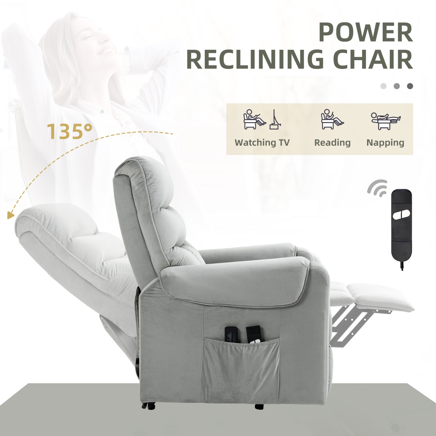 HOMCOM Power Lift Recliner for Elderly with 8 Point Massage, Vibration Electric Recliner Chair with Remote, Side Pockets and Footrest for Living