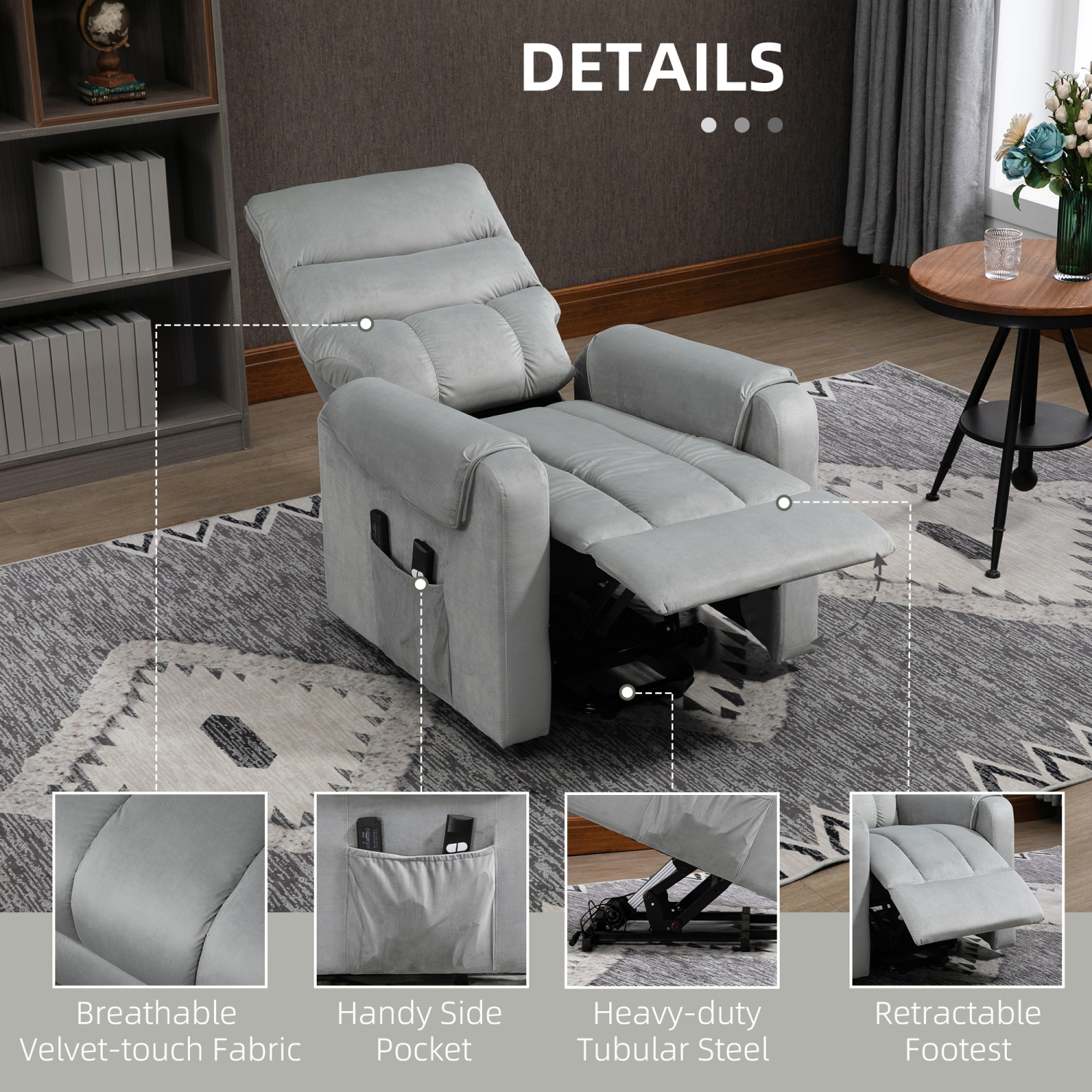 HOMCOM Power Lift Recliner for Elderly with 8 Point Massage, Vibration Electric Recliner Chair with Remote, Side Pockets and Footrest for Living