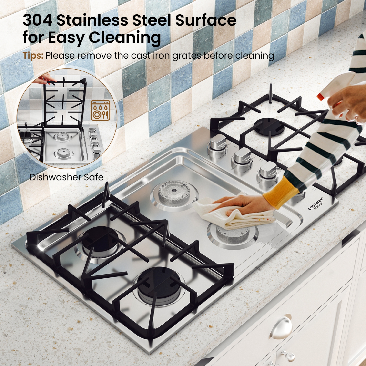 Costway 30" 4 Burners Gas Cooktop Built-in Stovetop - Stainless Steel