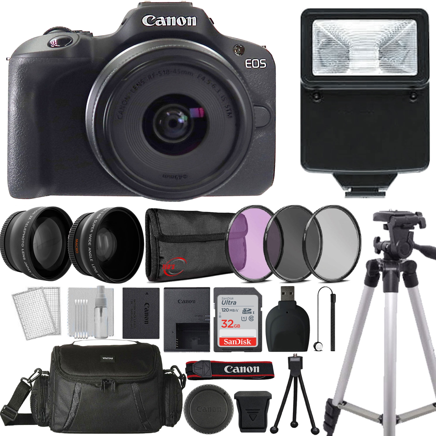 Canon EOS R100 Mirrorless Camera with RF-S 18-45 Lens Professional Accessory Kit