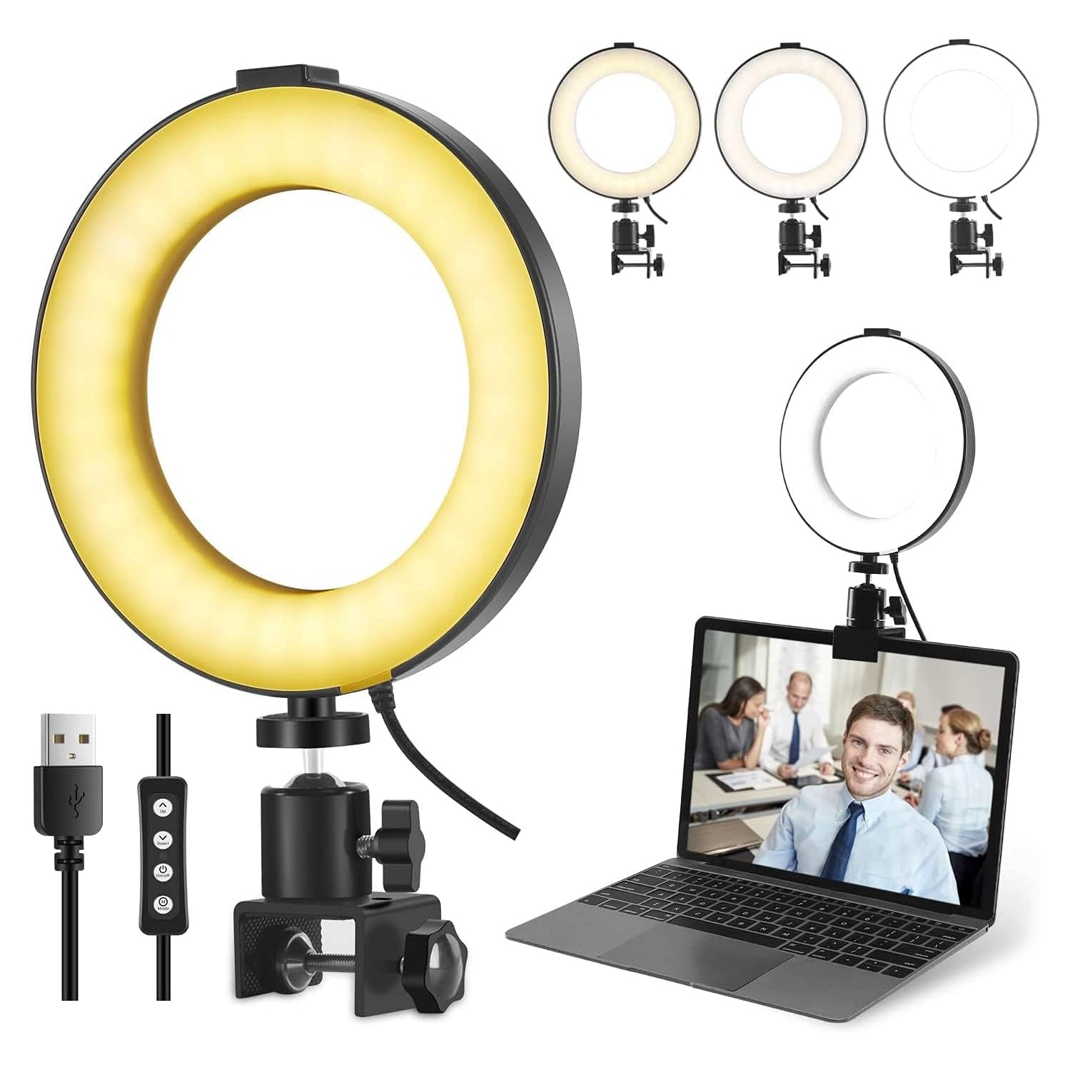 6'' Laptop Ring Light with Clamp, Video Conference Led Lighting Kit, 10 Brightness Level Led Desktop Light for Remote Meeting,YouTube Video, Selfie,