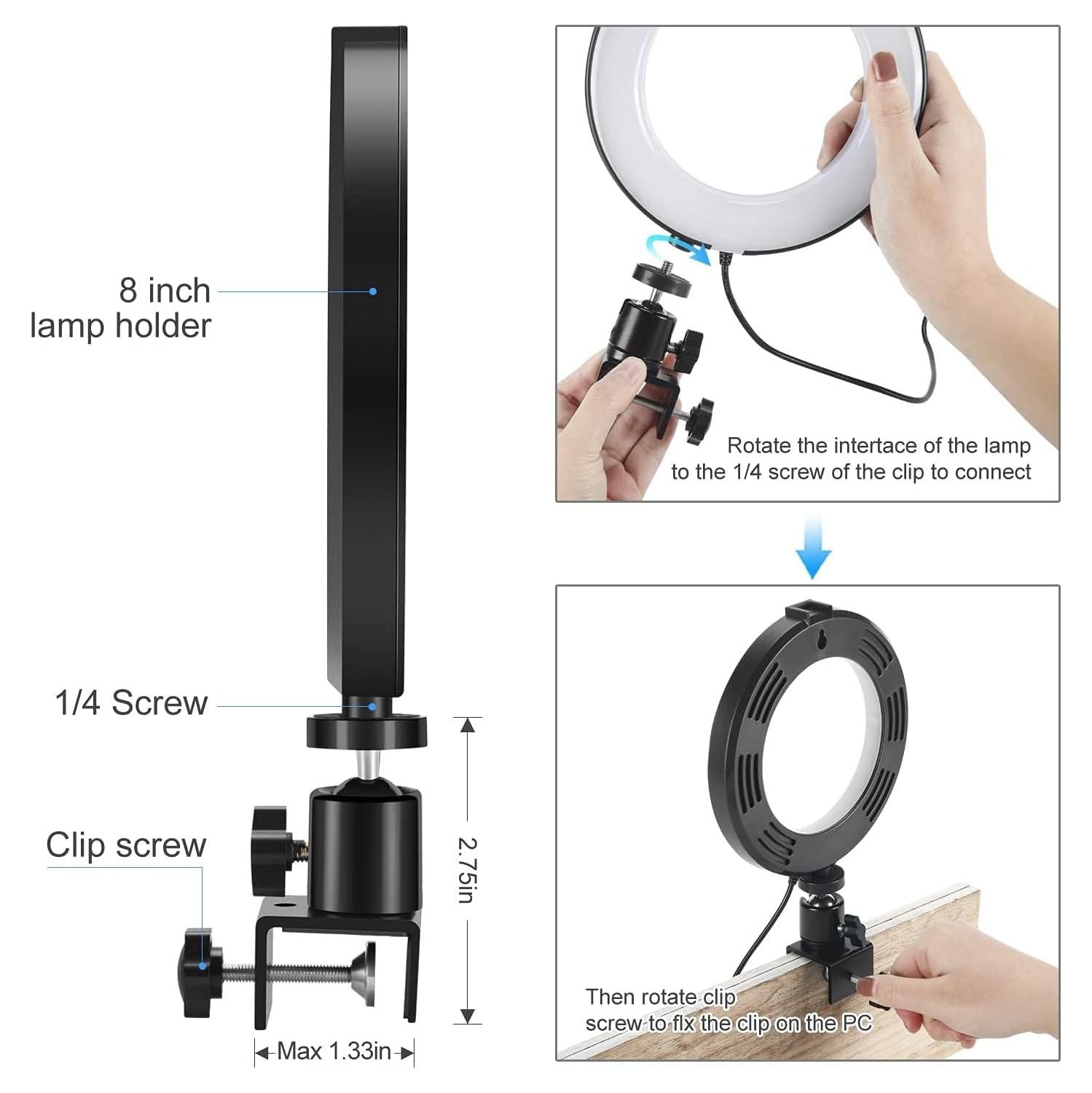 6'' Laptop Ring Light with Clamp, Video Conference Led Lighting Kit, 10 Brightness Level Led Desktop Light for Remote Meeting,YouTube Video, Selfie,