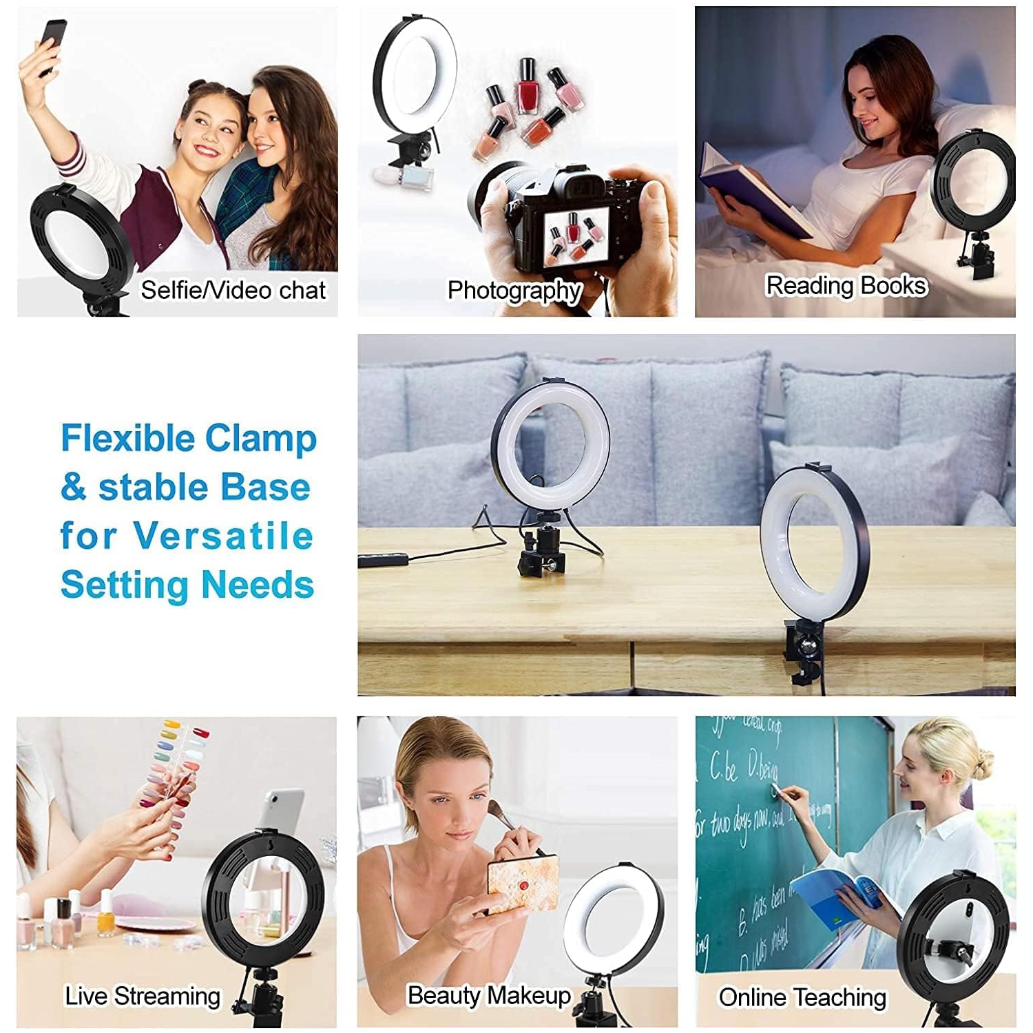 6'' Laptop Ring Light with Clamp, Video Conference Led Lighting Kit, 10 Brightness Level Led Desktop Light for Remote Meeting,YouTube Video, Selfie,