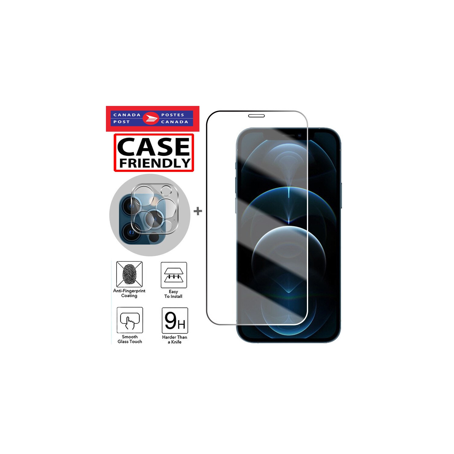 Protecteur d'écran pour iPhone 12/12 Pro, protecteur d'objectif d'appareil photo, protecteur d'écran en verre trempé HD 9H sans bulles, anti-rayures,