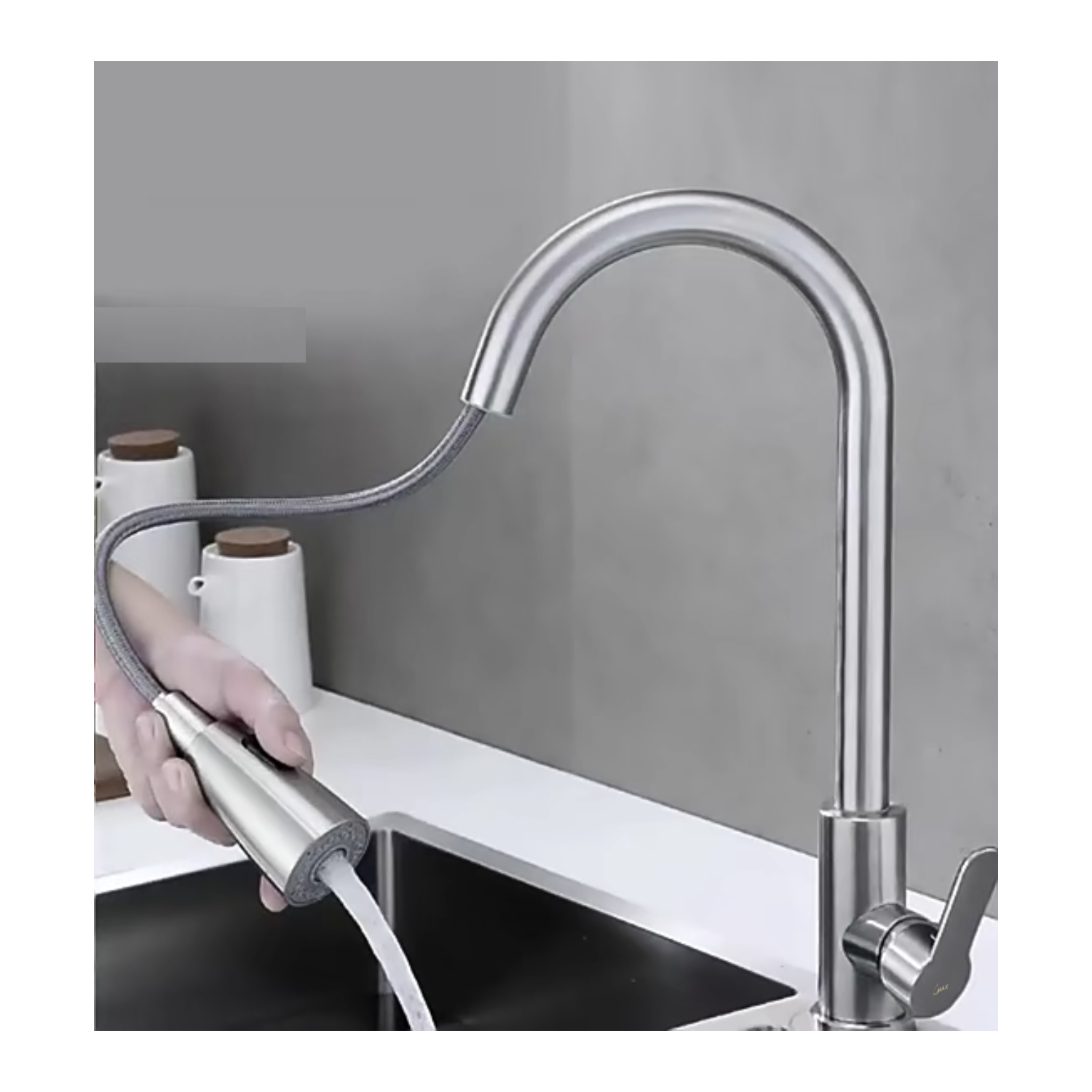 MAX Faucets Pull-Out Kitchen Faucet Single Handle 16" Brushed Nickel Finish