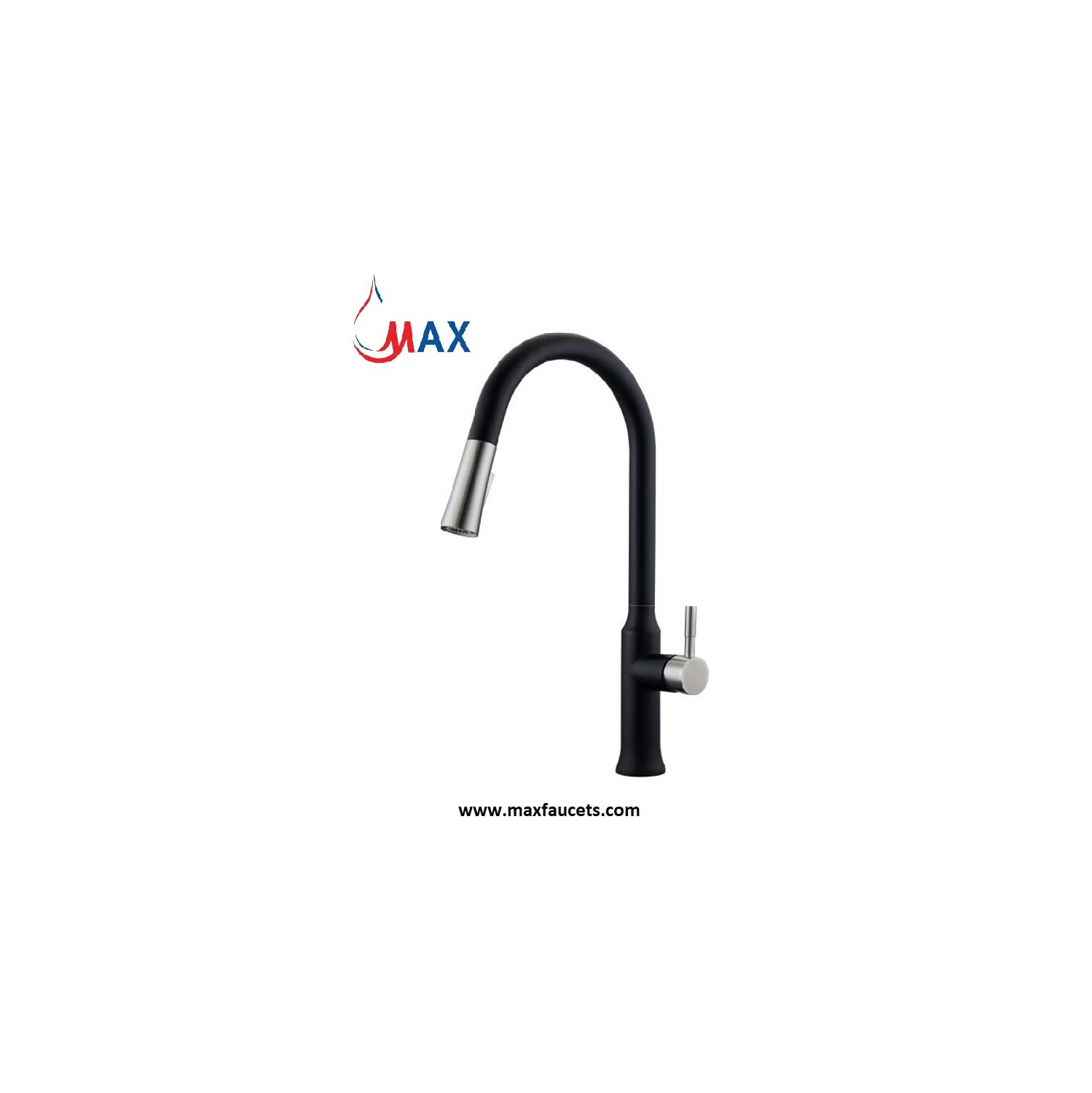 MAX Faucets Pull-Out Kitchen Faucet High-Arc Single Handle 18.5" Matte Black, Brushed Nickel Finish