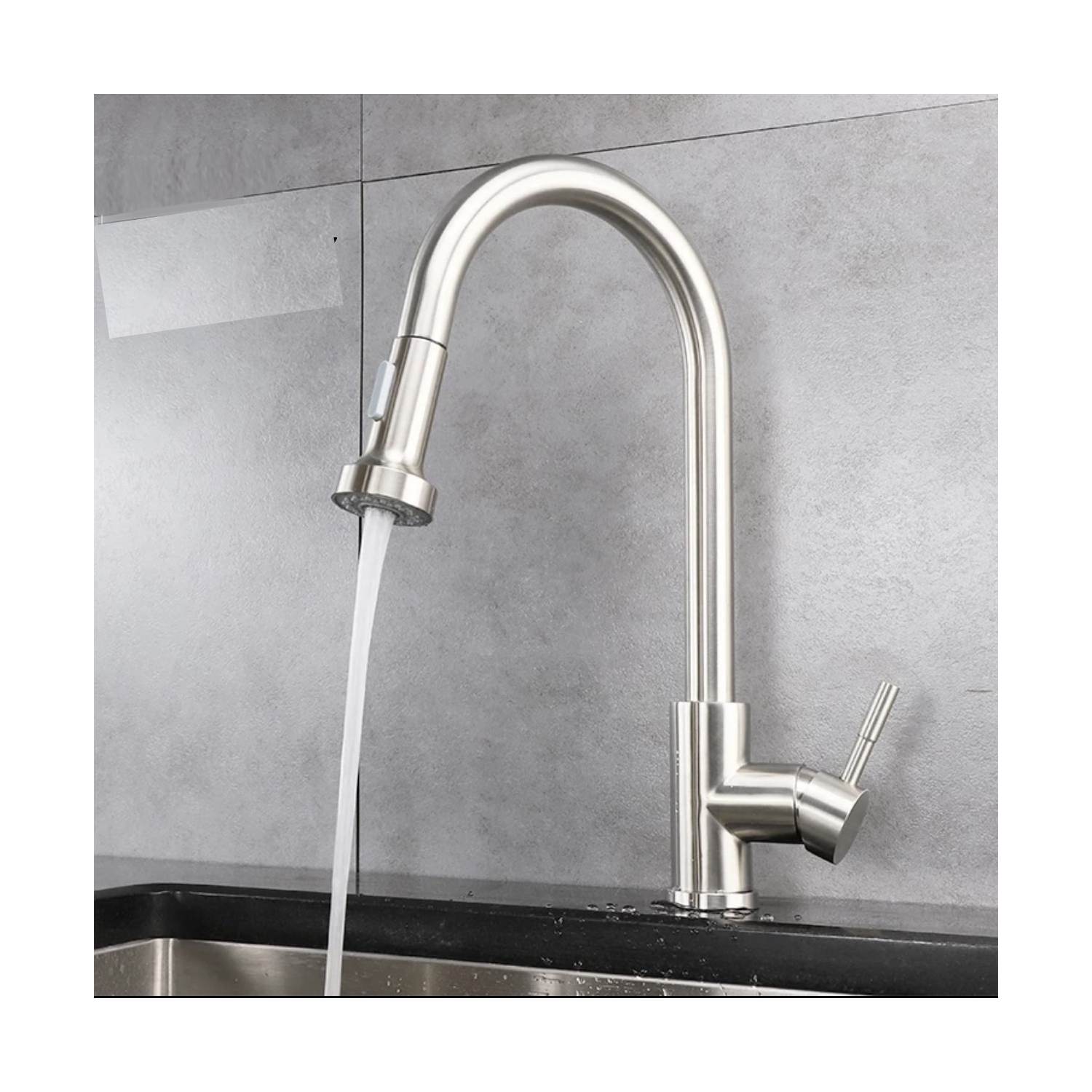 MAX Faucets Pull-Out Single Handle Kitchen Faucet 16" Brushed Nickel Finish