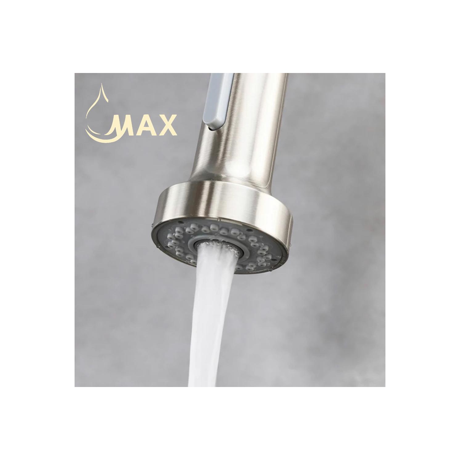 MAX Faucets Pull-Out Single Handle Kitchen Faucet 16" Brushed Nickel Finish