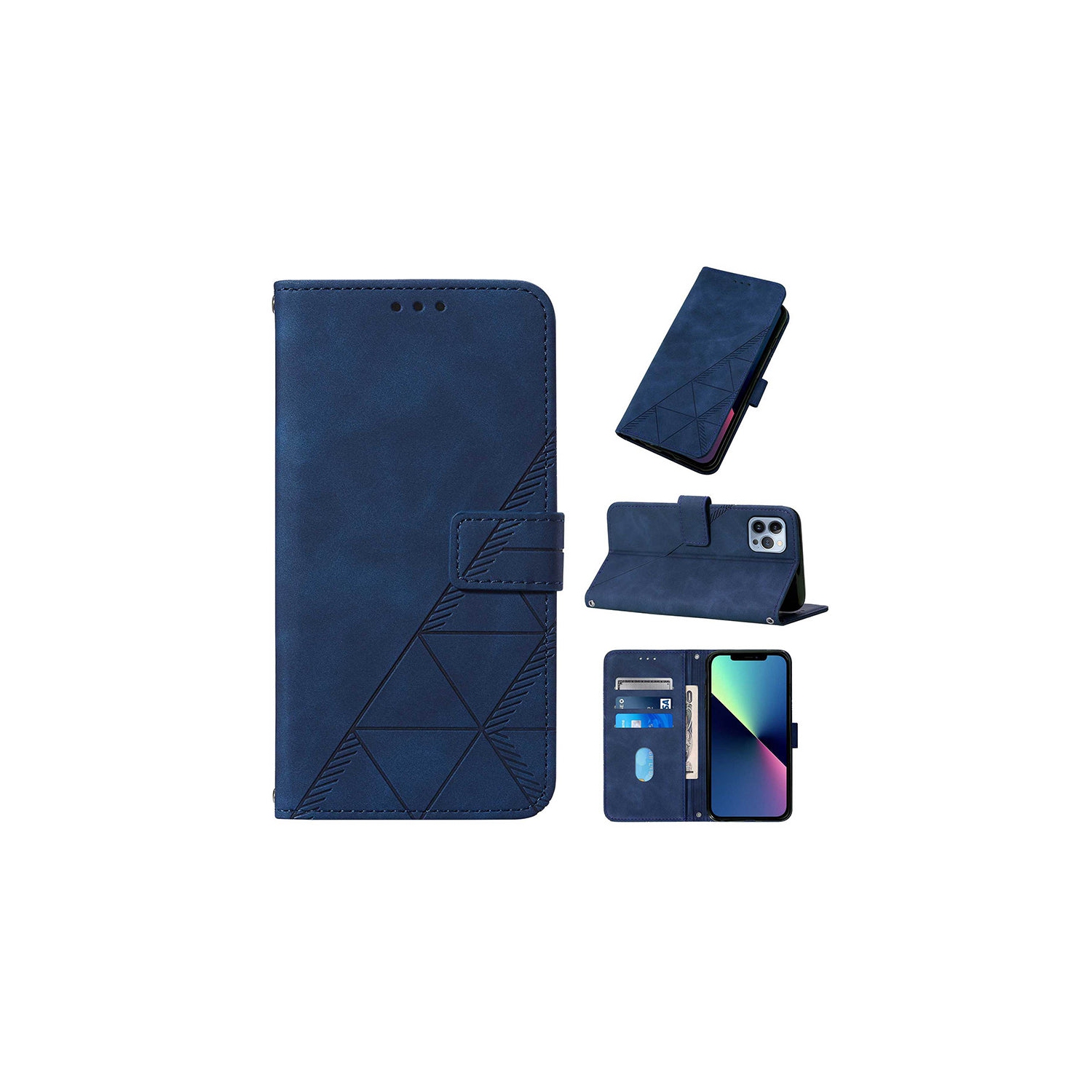 Étui portefeuille en suède bleu marine PANDACO pour iPhone 15 Pro