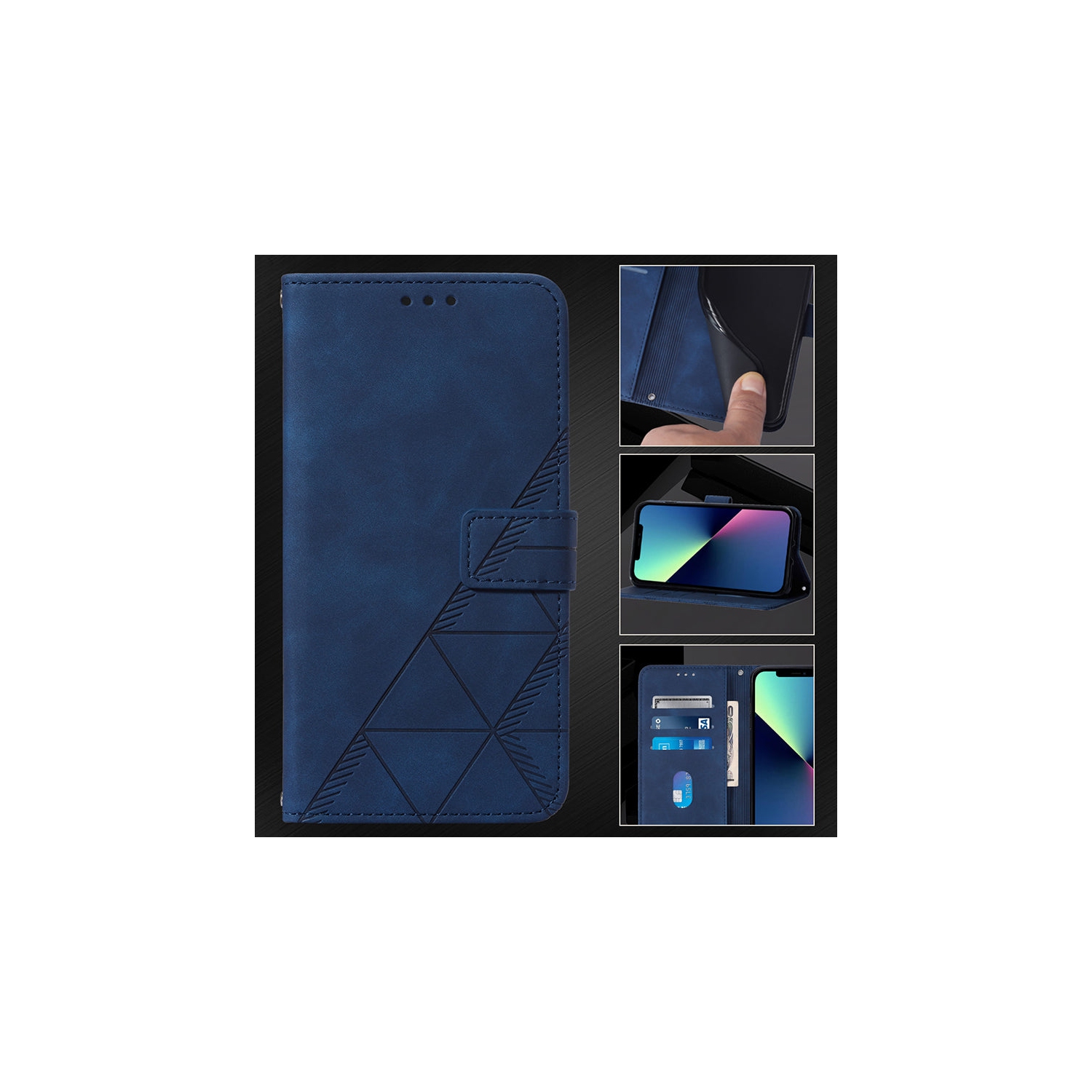 PANDACO Navy Suede Wallet Case for iPhone 15 Pro Max