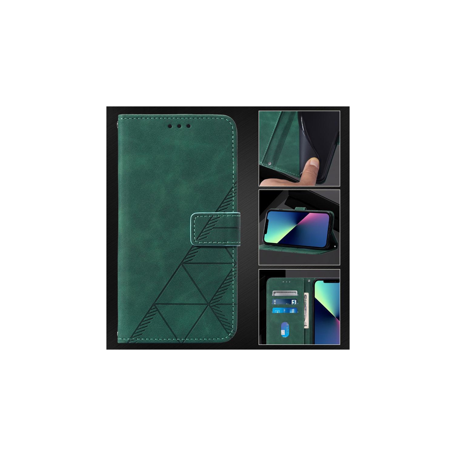 PANDACO Forest Green Suede Wallet Case for iPhone 15 Plus