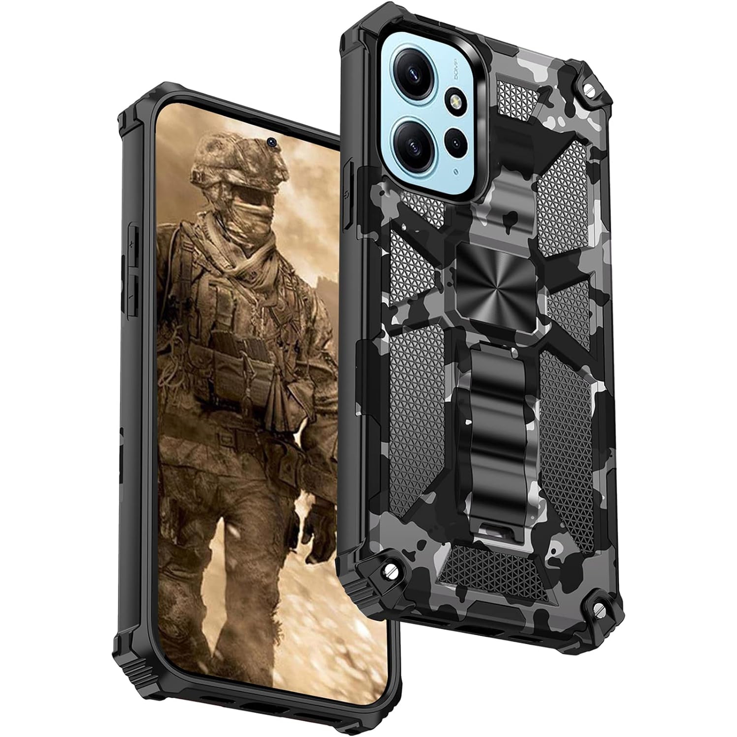 Camouflage Case for Xiaomi Redmi Note 12 4G with Magnetic Kickstand, Ring Stand Magnetic Car Mount Phone Cover