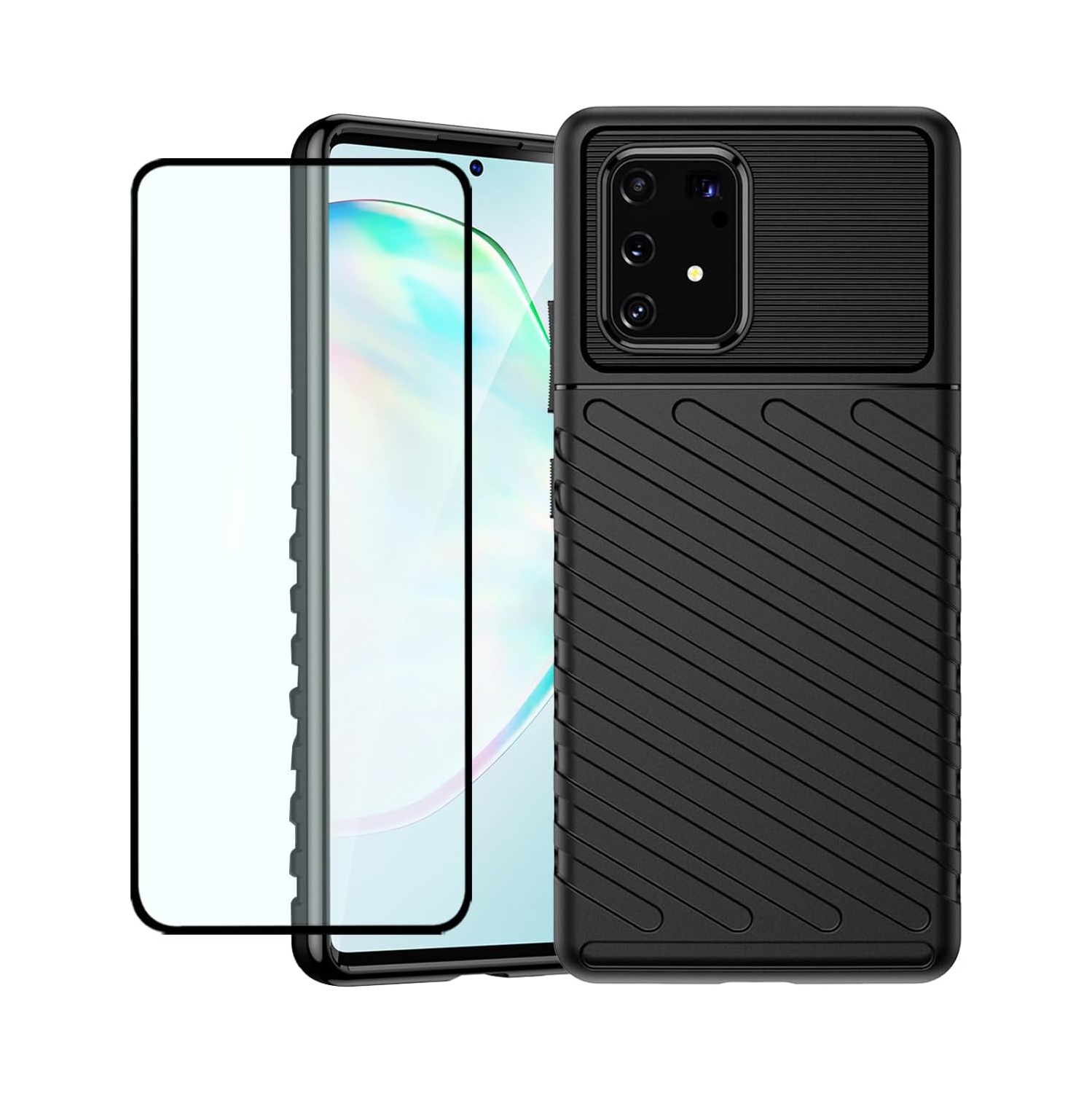 Phone Case for Galaxy Note 10 Lite/A81/Galaxy M60S SM-N770F Case with Screen Protector, Carbon Fiber Shockproof