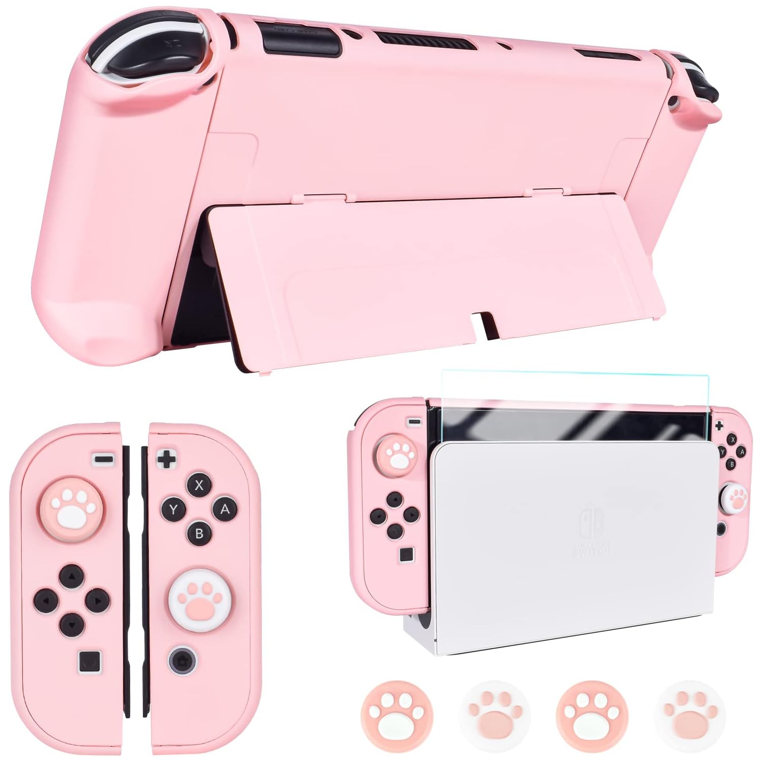 Protective Case Compatible with Nintendo Switch OLED Joy-Con Controllers New Model 2021 with Glass Screen