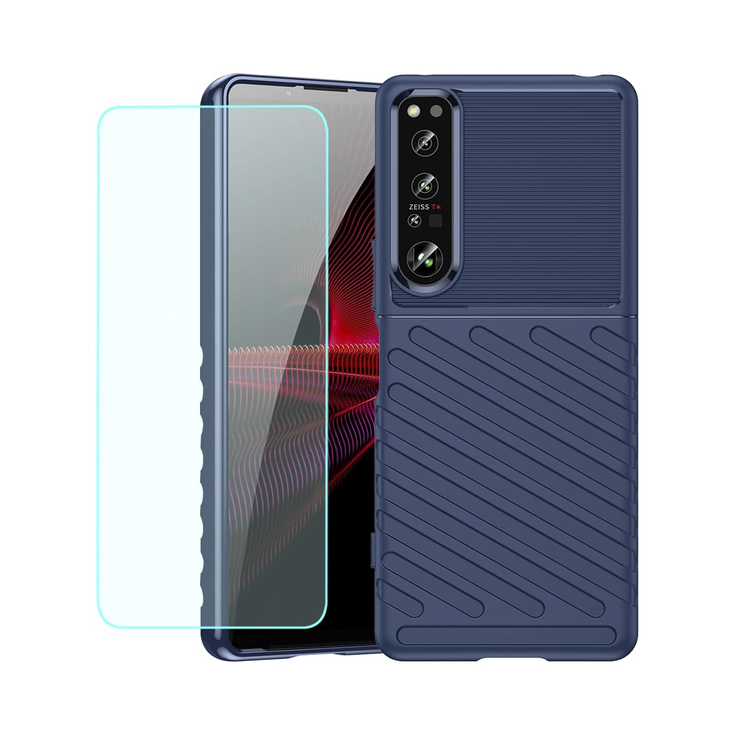 Phone Case for Xperia 1 IV 5G Case, Sony 1 IV XQ-CT72 Case with Screen Protector, Carbon Fiber Anti-Scratch