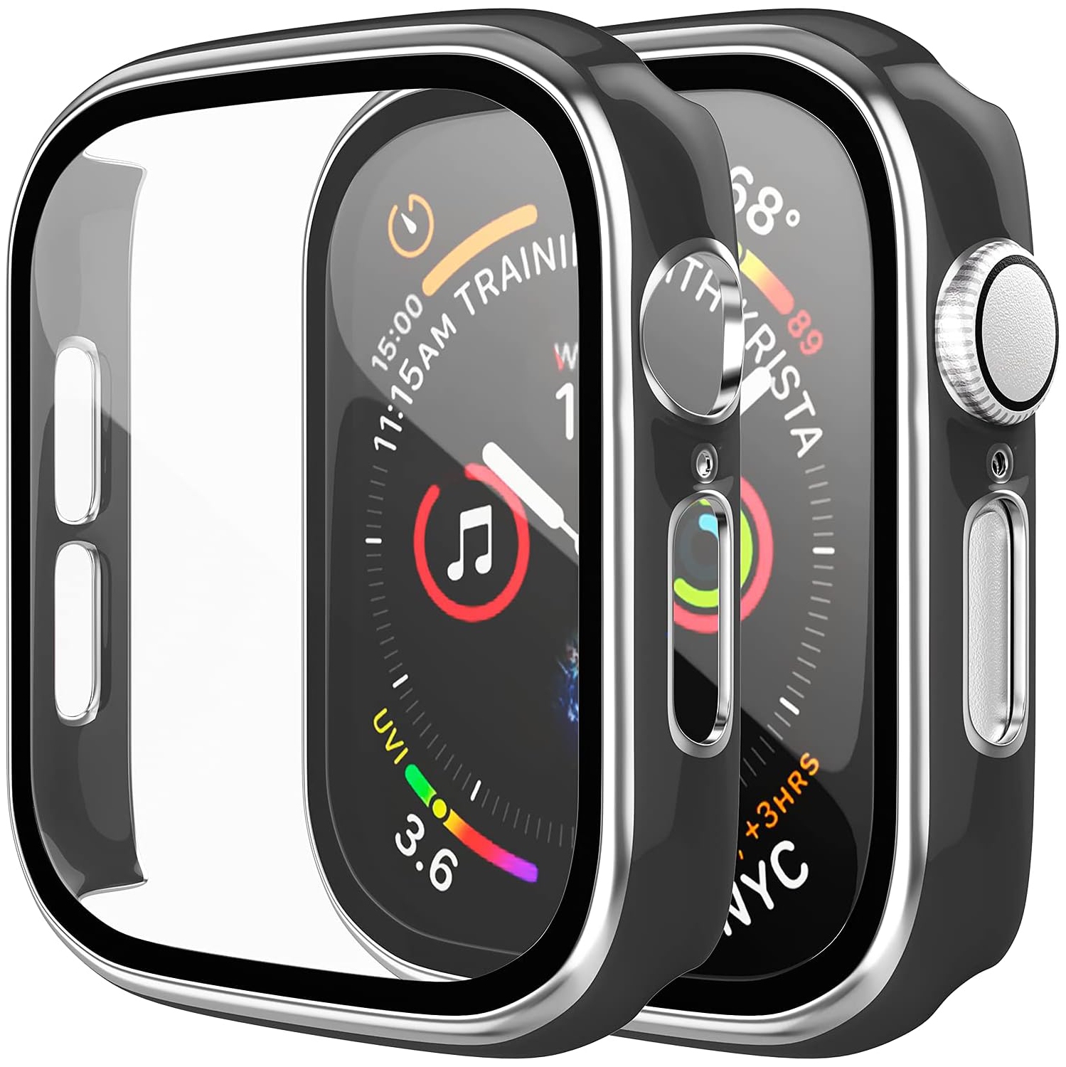 [2 Pack] Compatible with Apple Watch 42mm Series 3/2/1 Case with Built-in Tempered Glass Screen Protector, Thin Guard