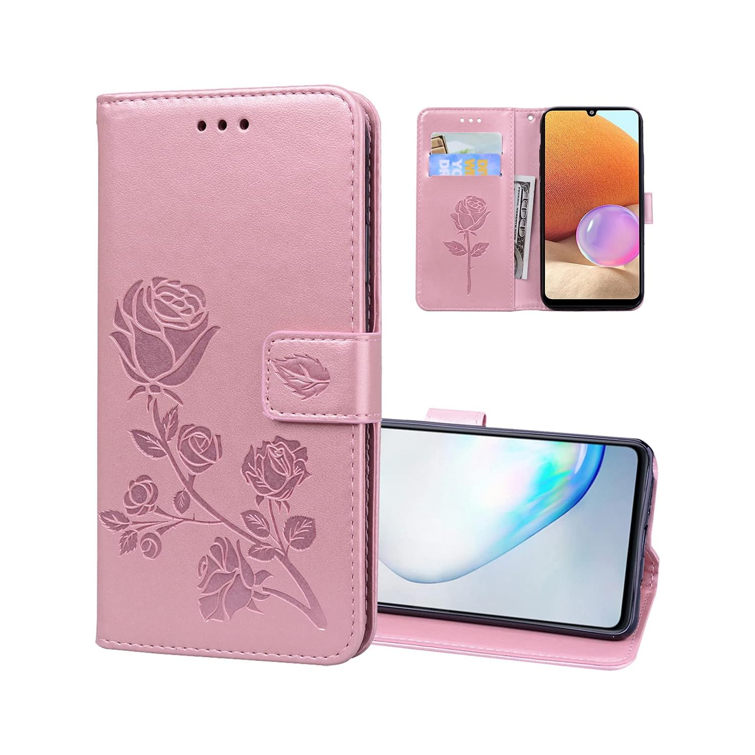 Wallet Phone Case for Redmi Note 12 Pro 5G, Rose Pattern Flip Kickstand PU Leather Case with Wrist Strap