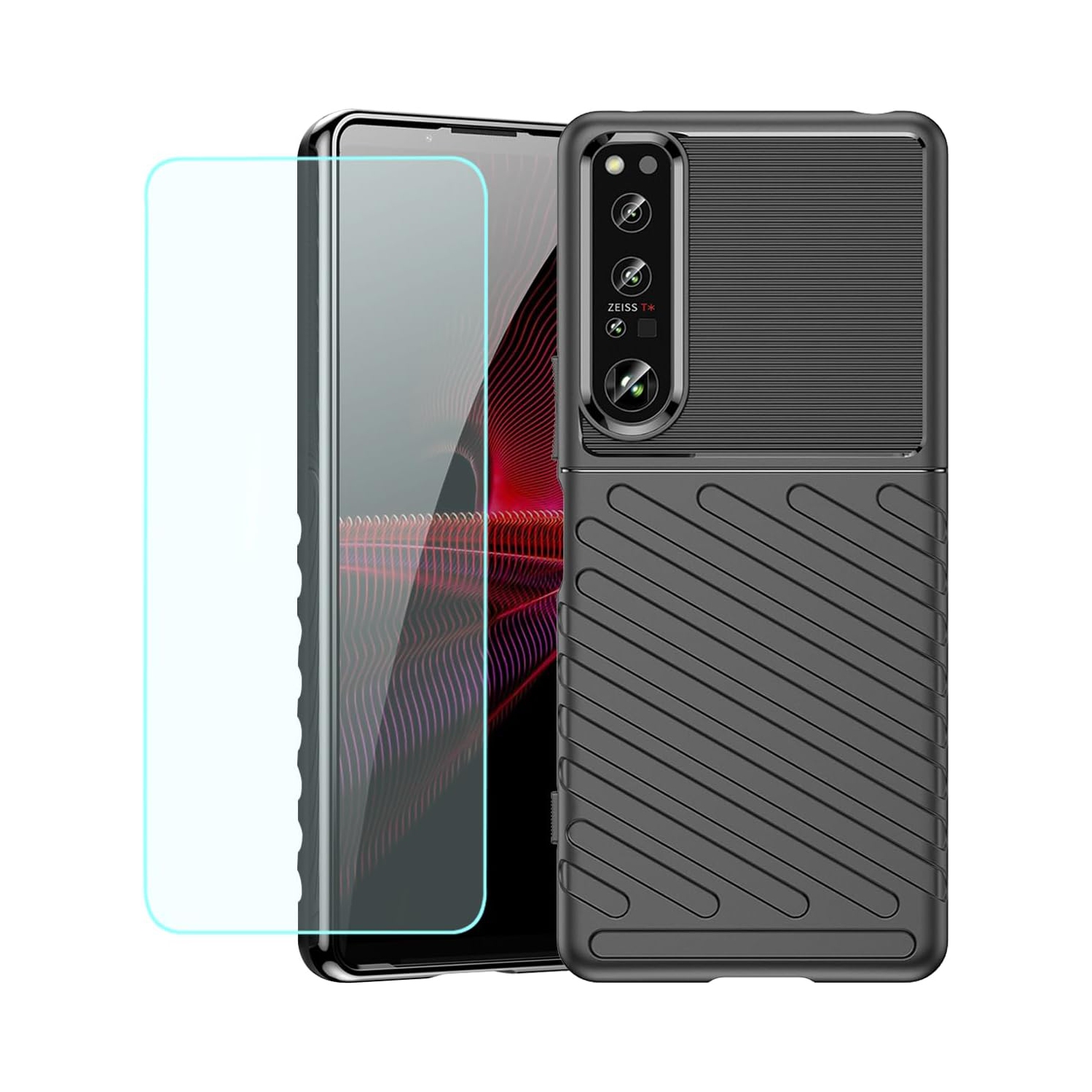 Phone Case for Xperia 1 IV 5G Case, Sony 1 IV XQ-CT72 Case with Screen Protector, Carbon Fiber Anti-Scratch