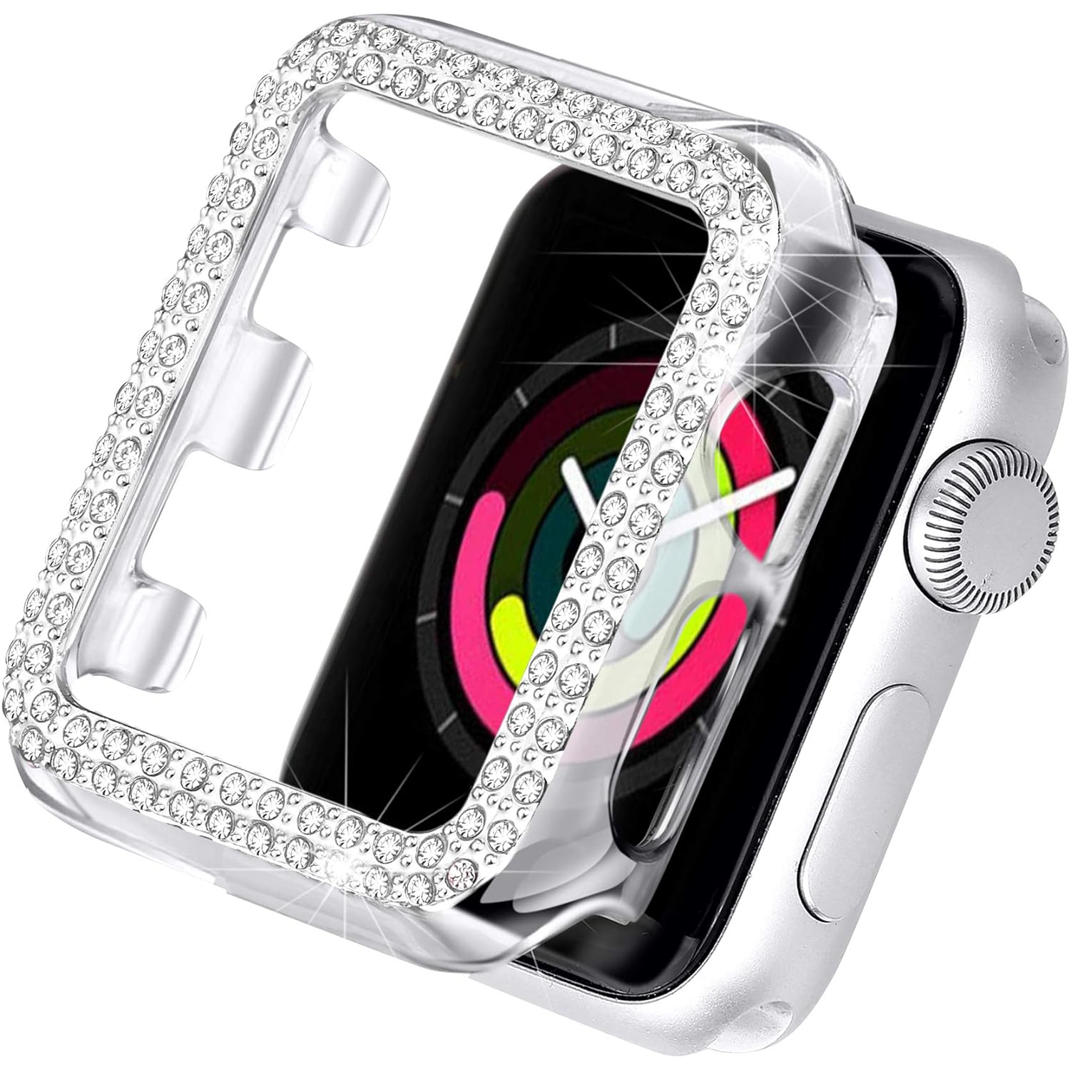 Bling Case Compatible with Apple Watch 38mm 40mm 42mm 44mm, Full Cover Bumper Protective Frame Screen Protector