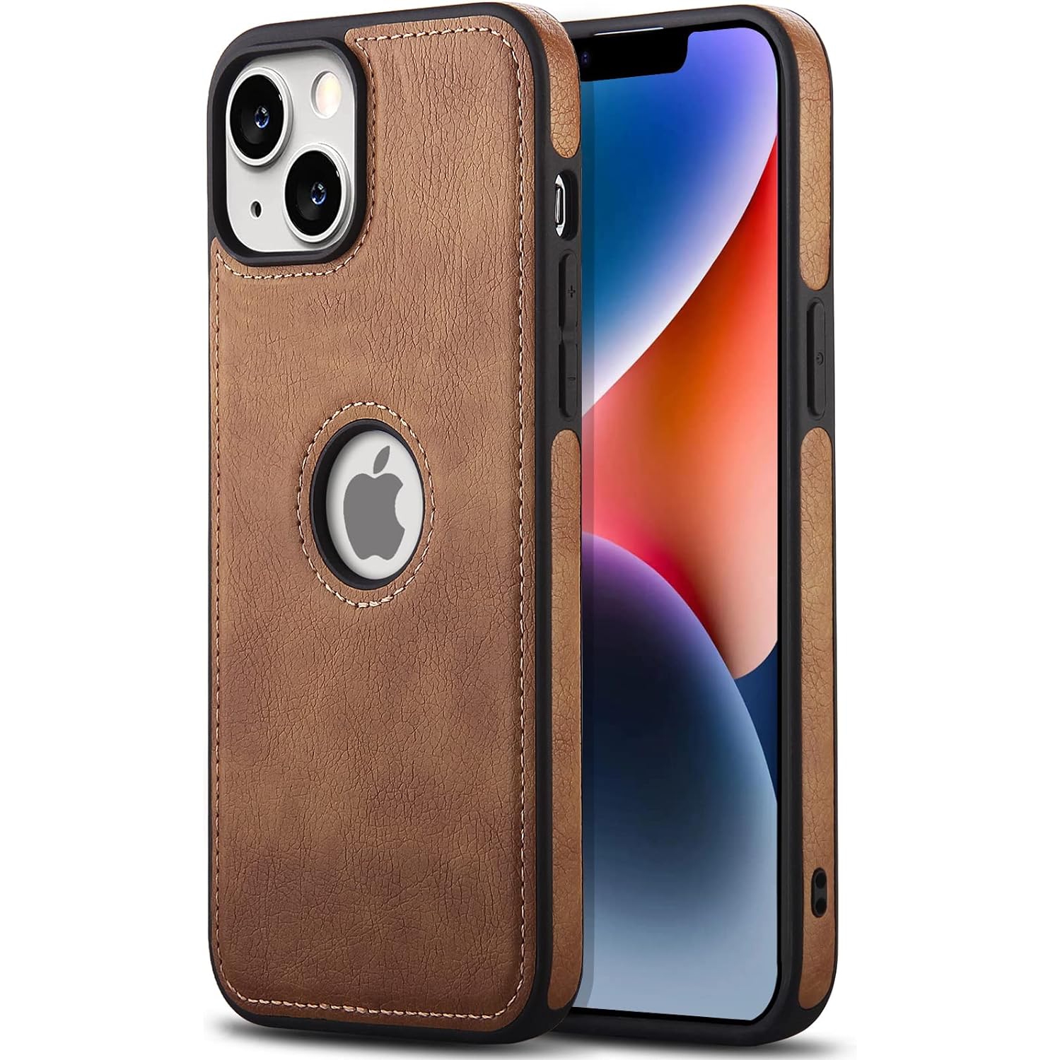 Compatible with iPhone 14 Plus Case Premium Leather TPU Hybrid Case Cover,Brown