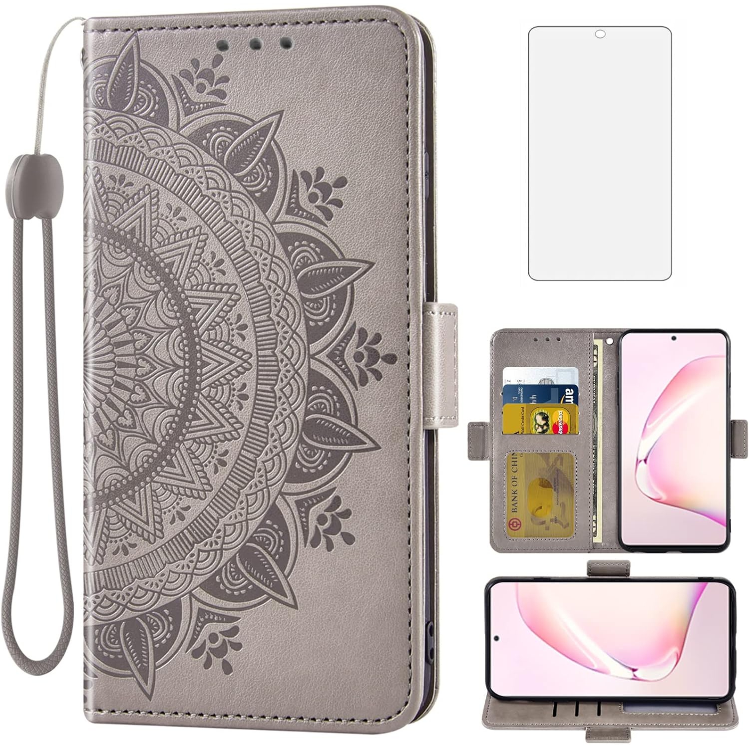 Compatible with Samsung Galaxy Note 10 Lite Wallet Case and Tempered Glass Screen Protector Card Holder Flip