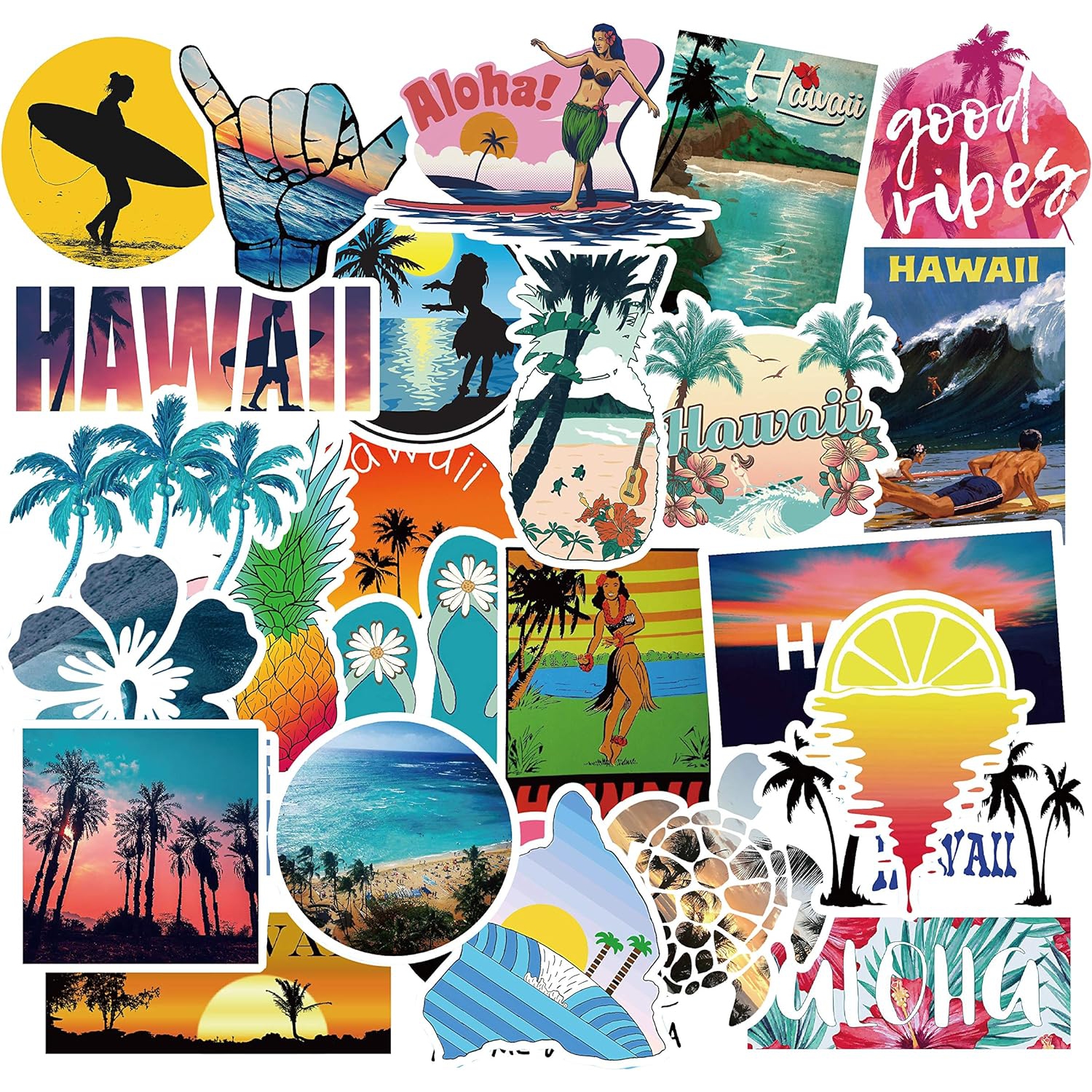 Vinyl Hawaii Stickers Pack 50 Pcs Surfing Decals for Laptop Ipad Car Suitcase Luggage Water Bottle Helmet