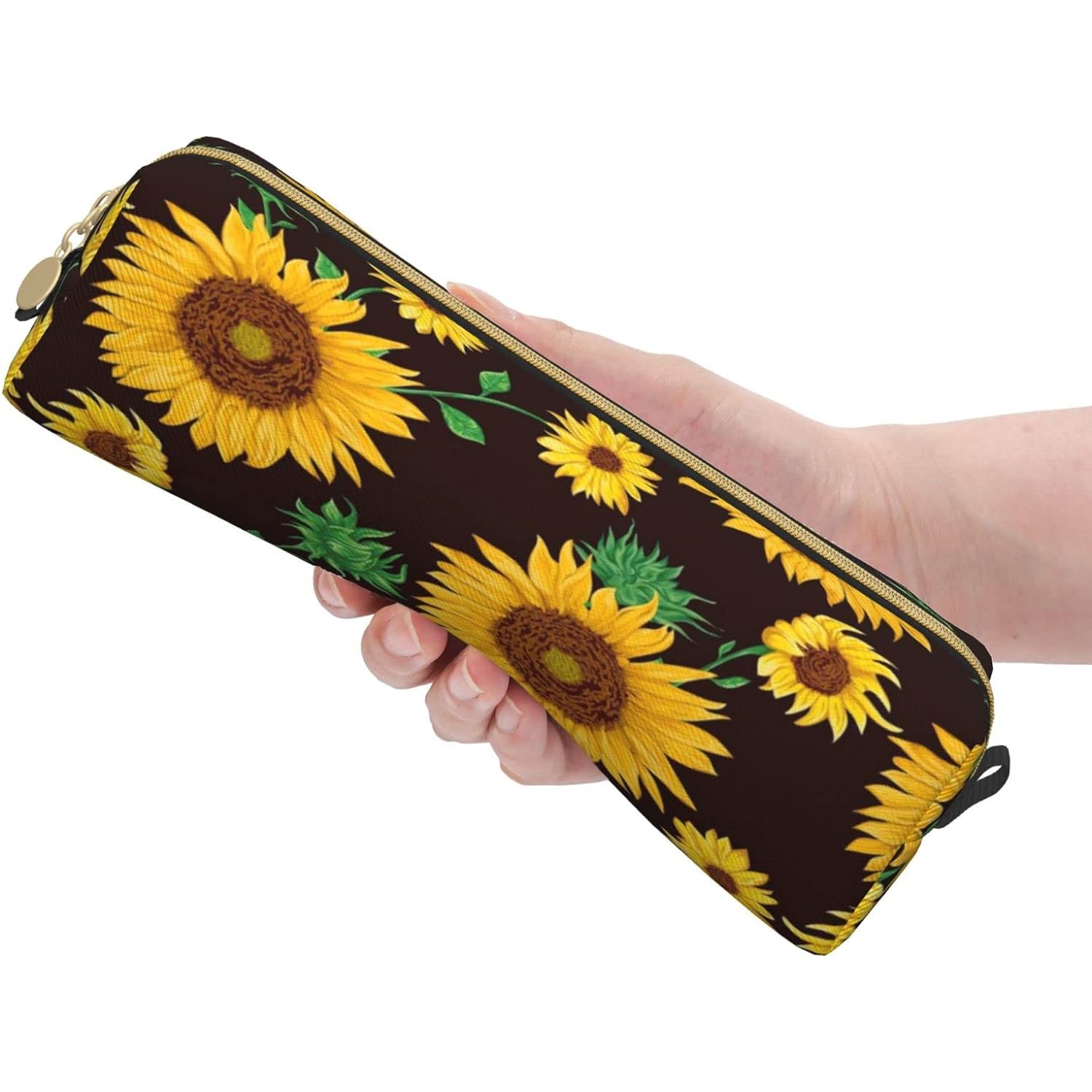 Small Pencil Bag Study Pencil Bag Key Pouch,Sunflowers on Black  Background,Stationery Storage Pencil Case