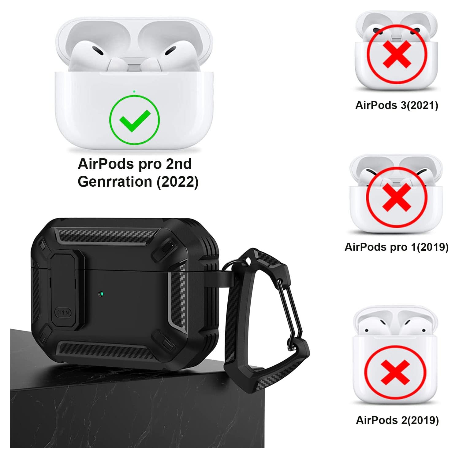 for Apple AirPods Pro 2nd Generation Case, Hard Rugged Shockproof 