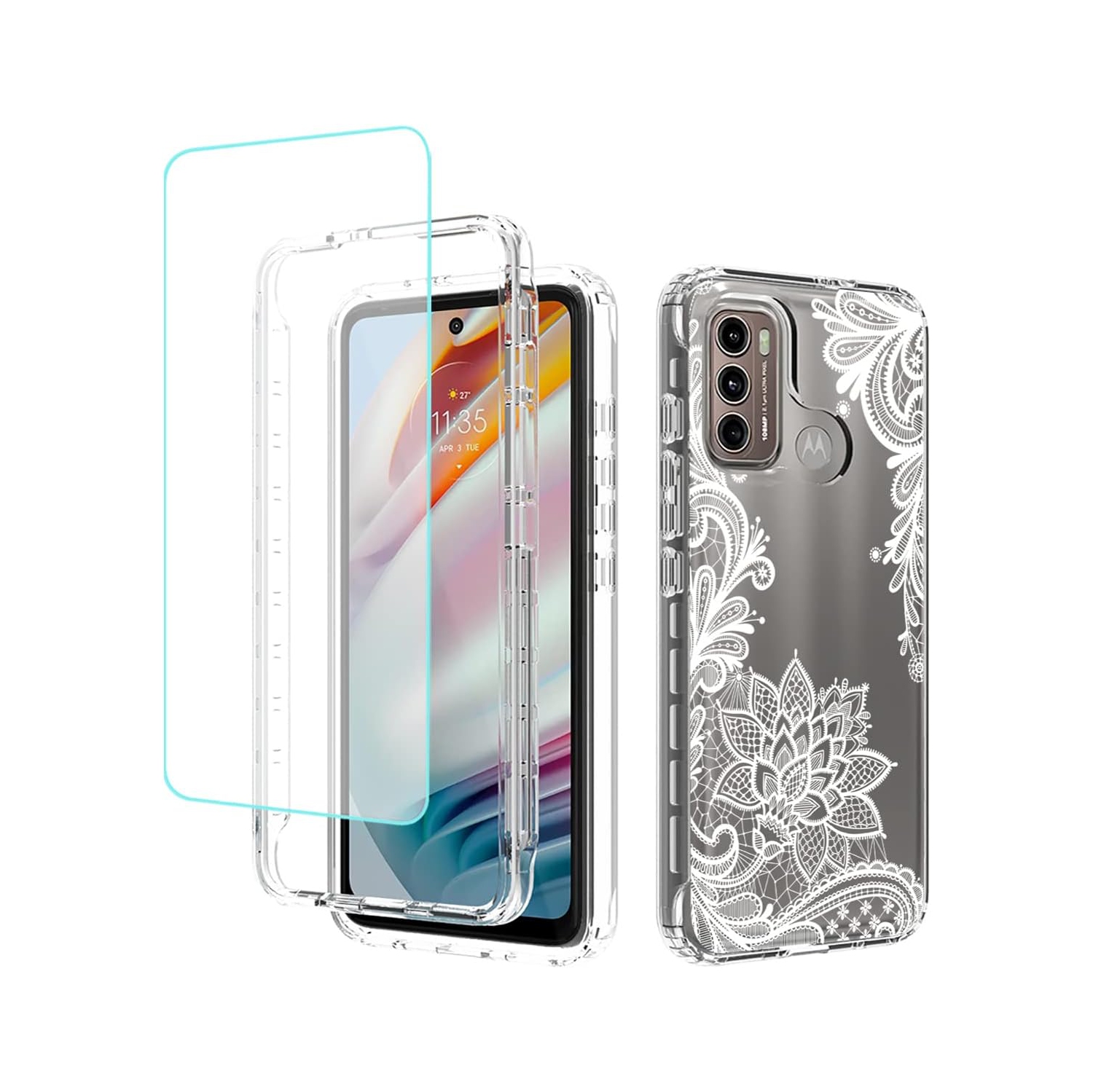 Case for Moto G60 Case, Motorola G60 XT2135-1 XT2135-2 with Tempered Glass Screen Protector, Floral Design